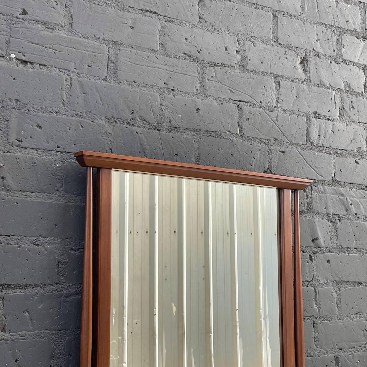 American Newly Refinished - Vintage Mid-Century Modern Sculpted Walnut Mirror For Sale