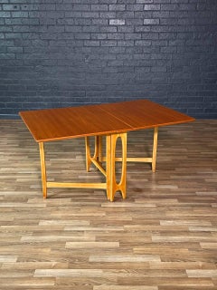 Newly Refinished - Vintage Norwegian Modern Teak & Birch Drop Leaf Dining Table