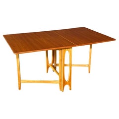 Newly Refinished - Vintage Norwegian Modern Teak & Birch Drop Leaf Dining Table