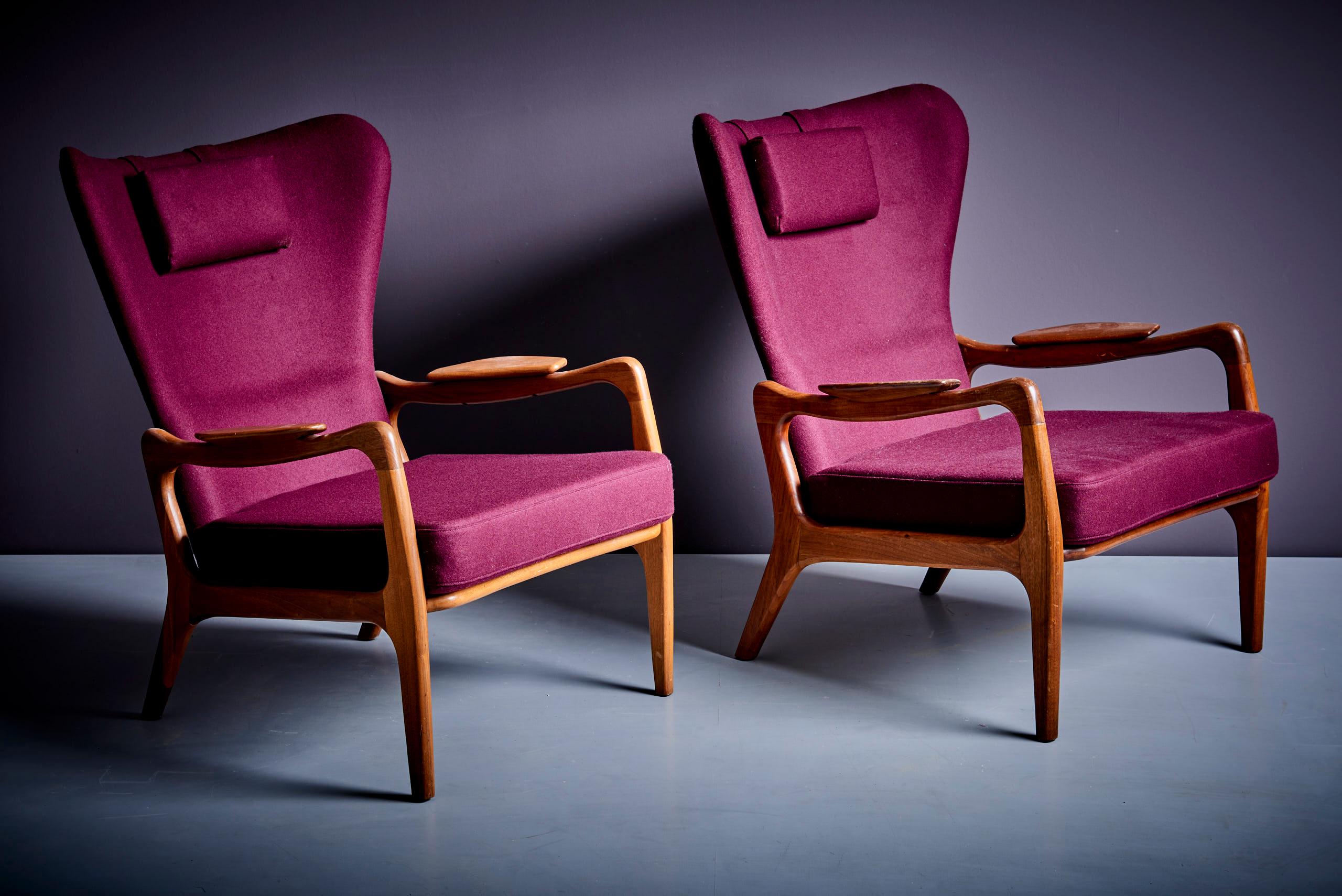 Newly Restored Pair of Plum Adrian Pearsall High Back Wing Lounge Chair 1950s For Sale 5