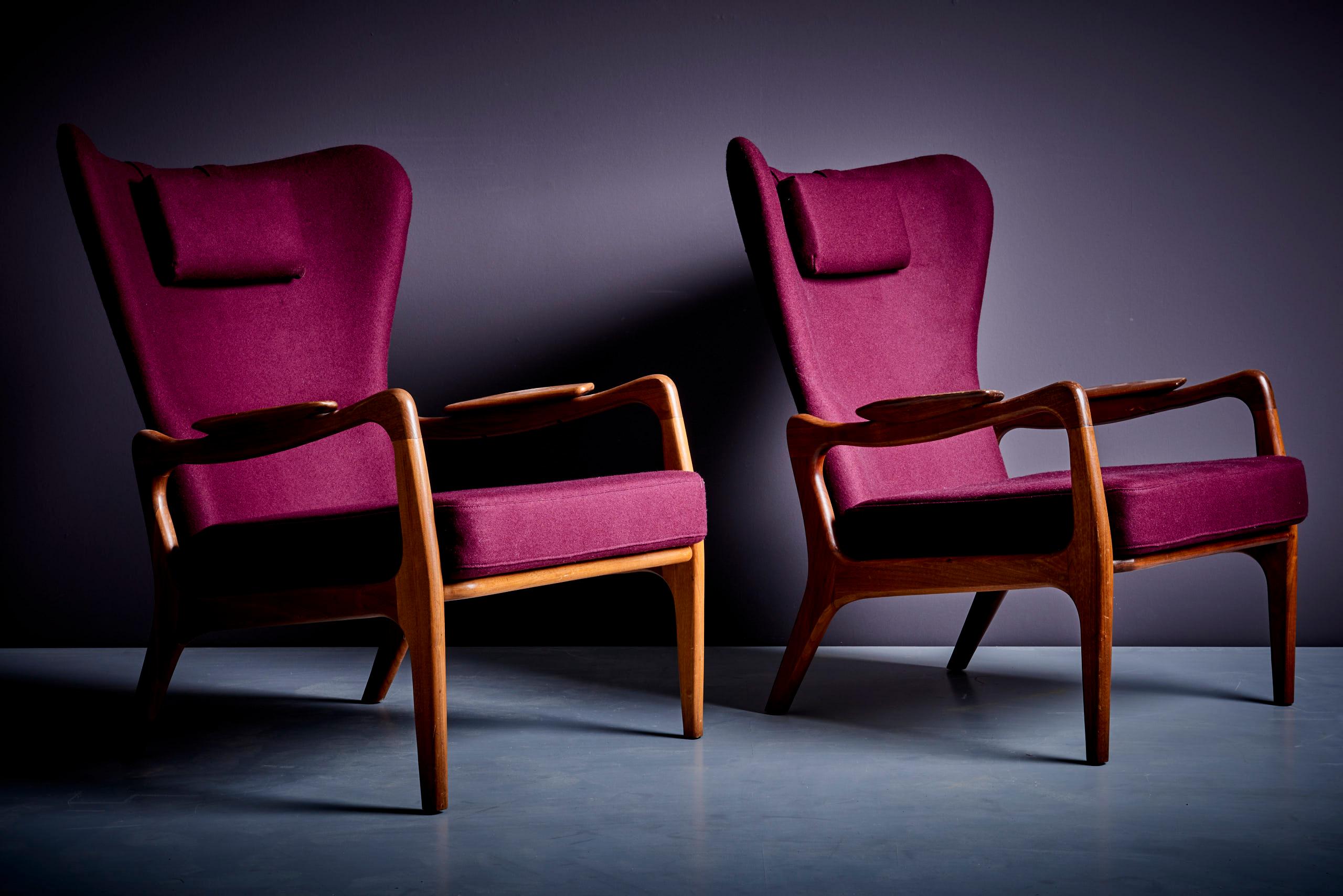 Newly Restored Pair of Plum Adrian Pearsall High Back Wing Lounge Chair 1950s For Sale 6