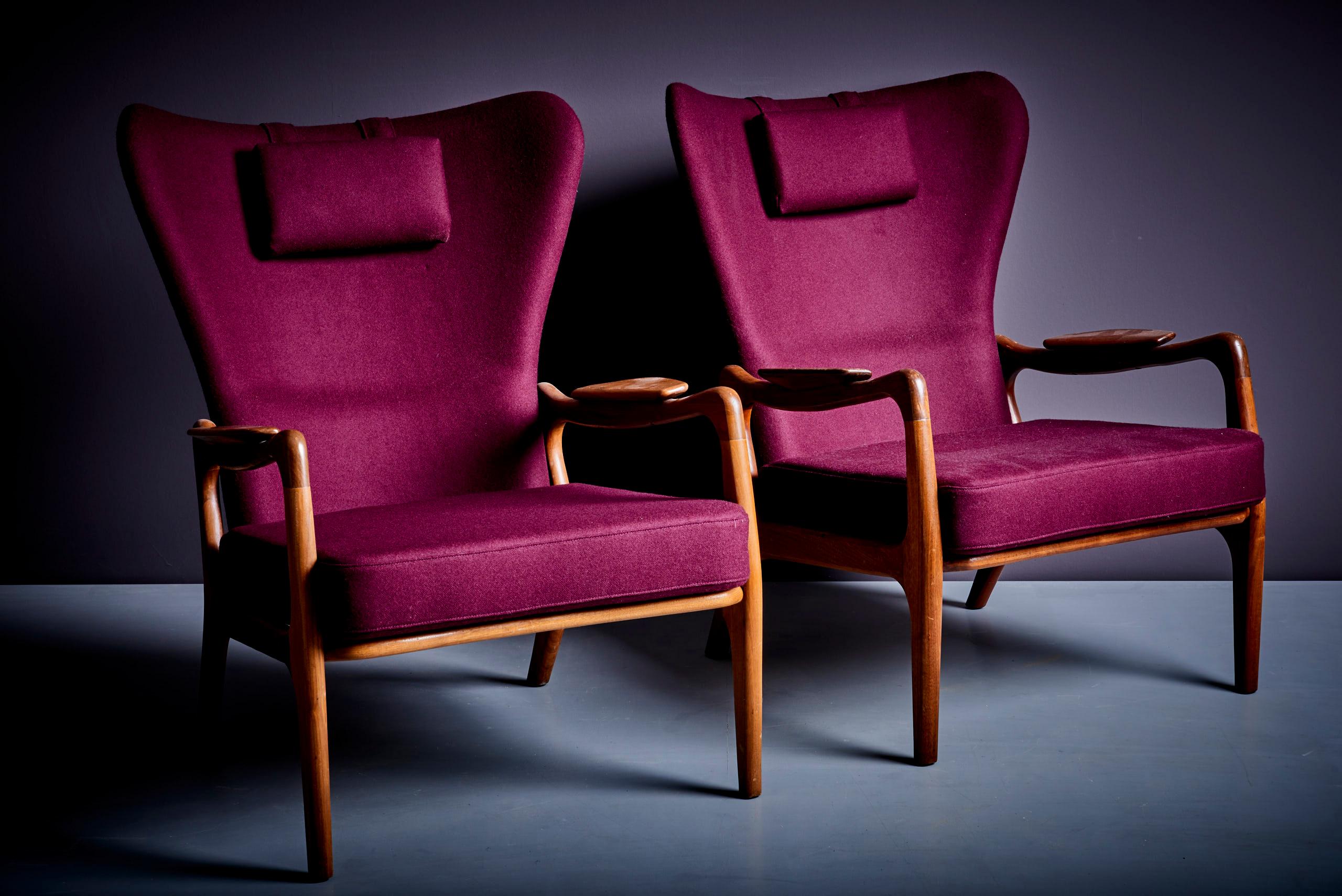 Newly Restored Pair of Plum Adrian Pearsall High Back Wing Lounge Chair 1950s For Sale 8