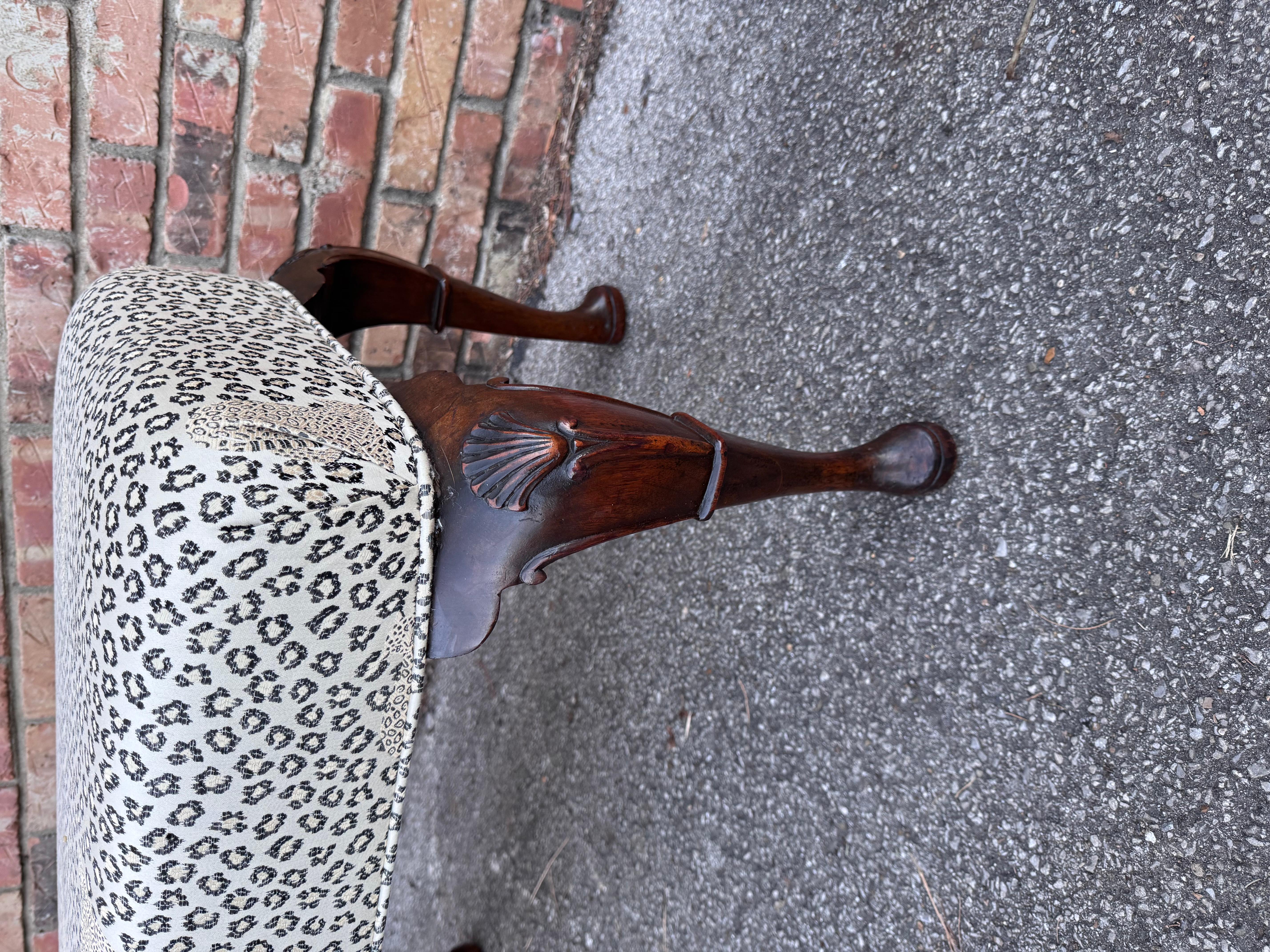 This beautiful; 19th century bench is covered in a delightful Scalamandre leopard print, which gives it a fun updated look!
