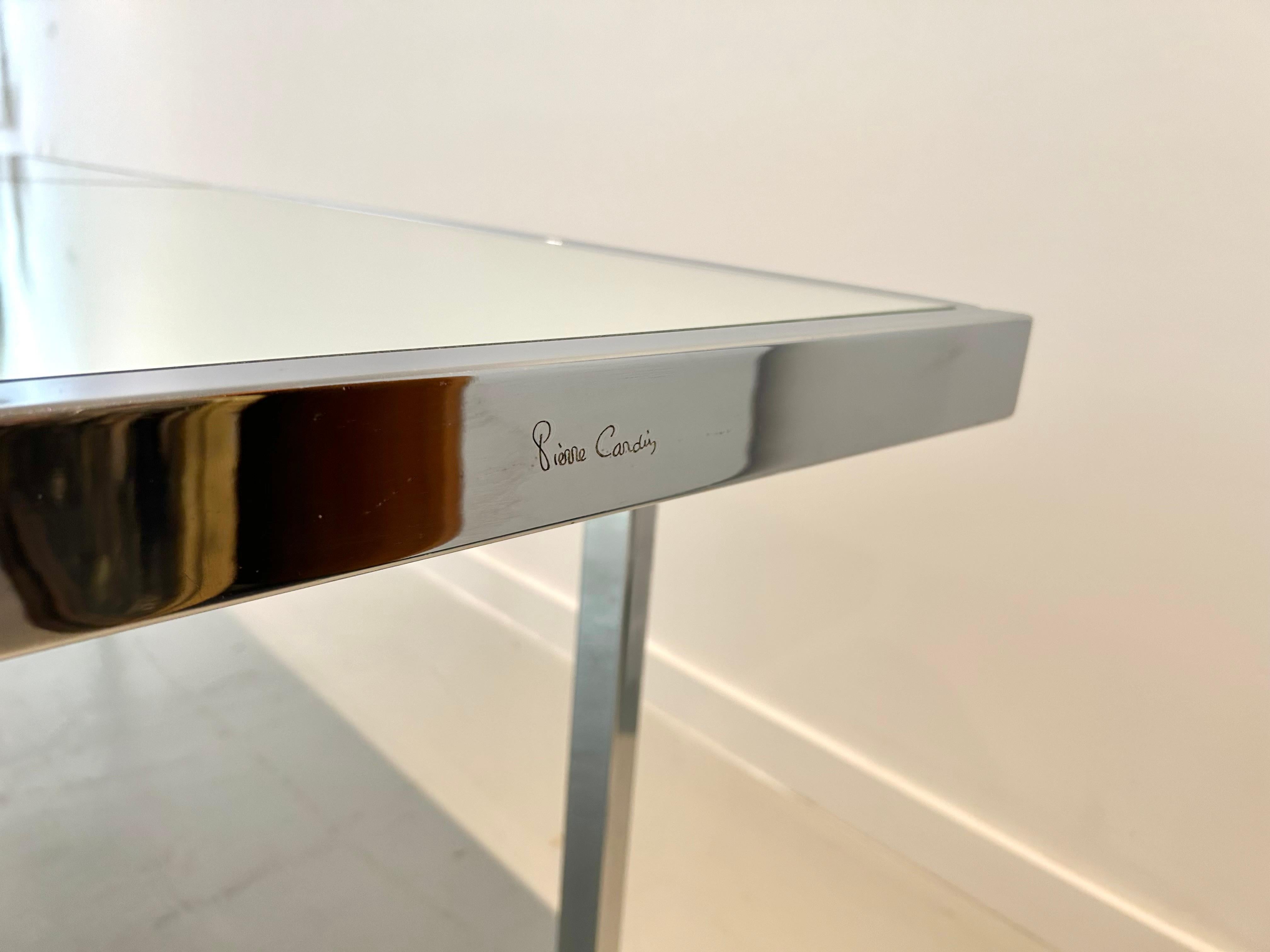 Newly Reupholstered Dining Set by Pierre Cardin with New Mirrored Tops For Sale 9