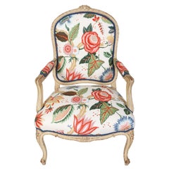 Newly Reupholstered Floral Louis XV Style Armchair
