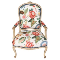 Newly Reupholstered Floral Louis XV Style Armchair