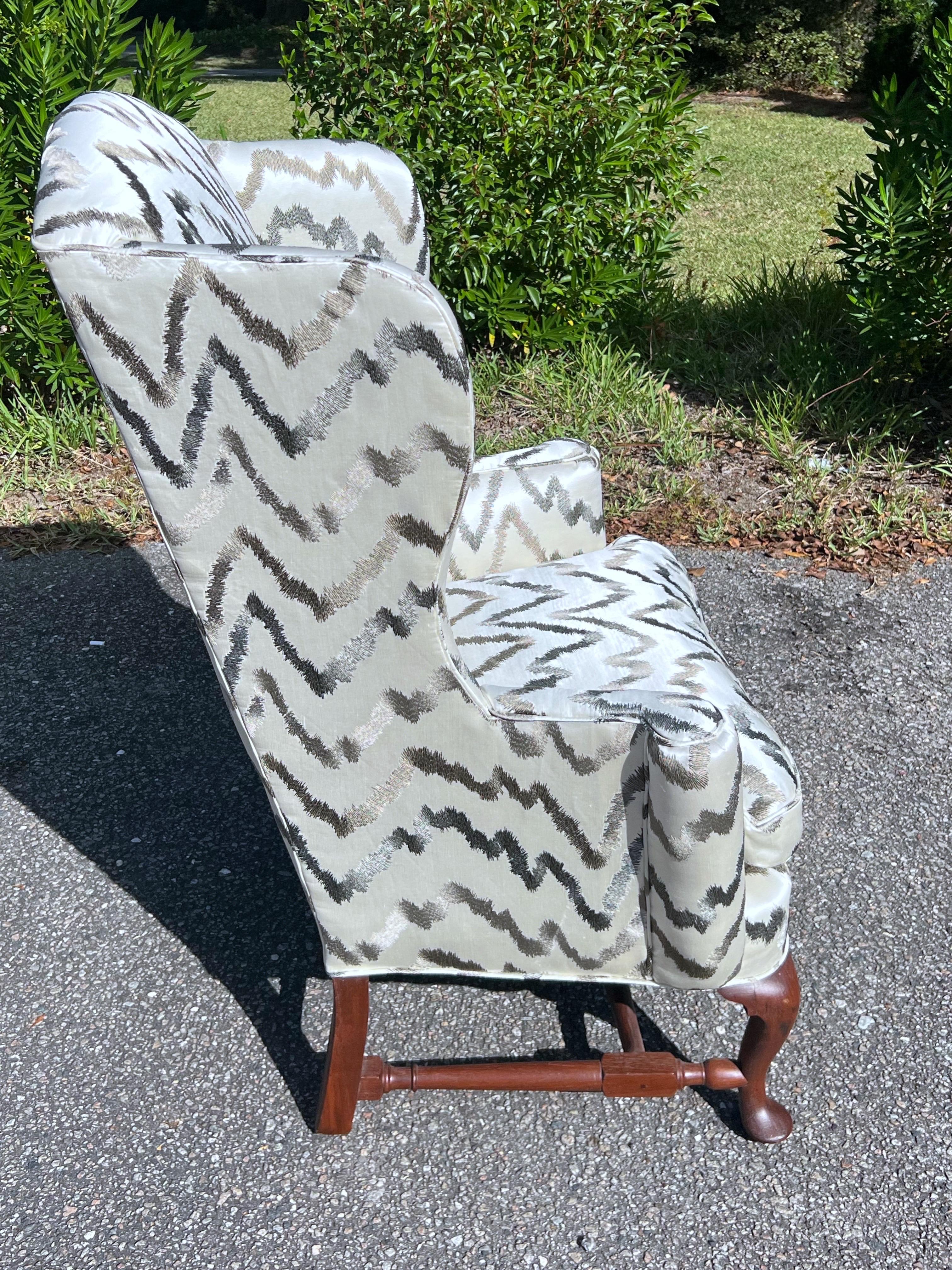 Newly Upholstered 19th Century English Mahogany Wingback Chair 6