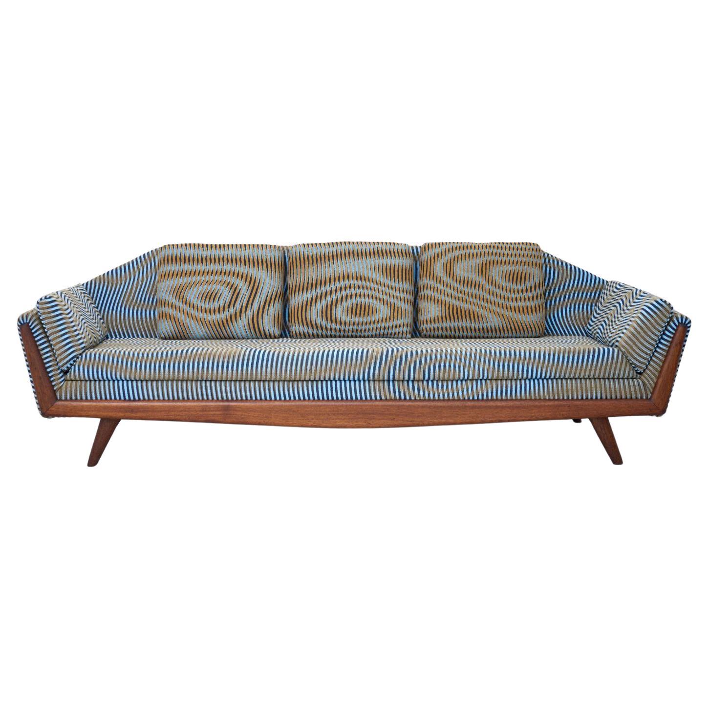 Newly upholstered Adrian Pearsall Gondola Sofa in custom fabric by Case Studies For Sale