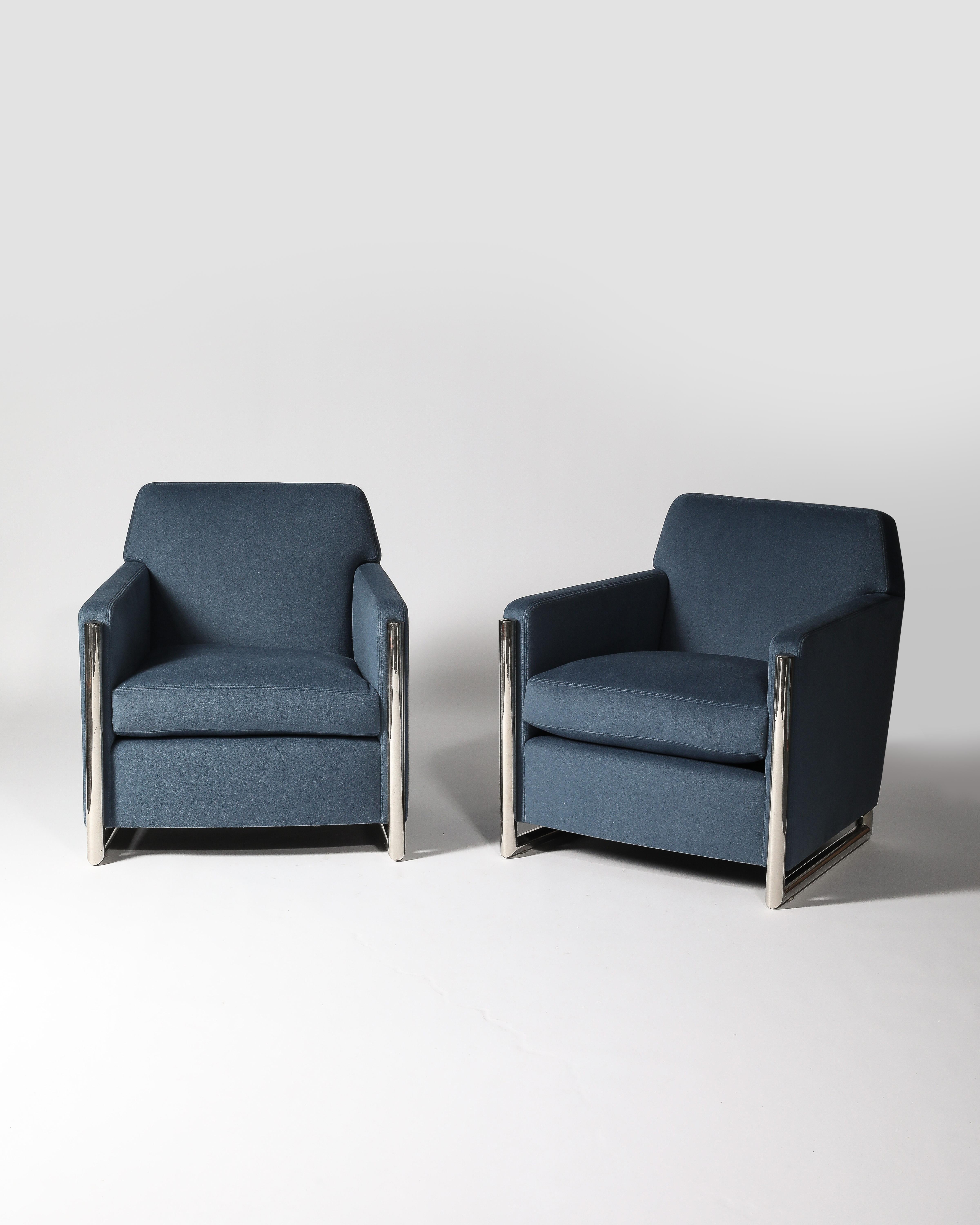 Modern Newly Upholstered Alpaca and Steel Armchairs, Italy, c. 1960 For Sale