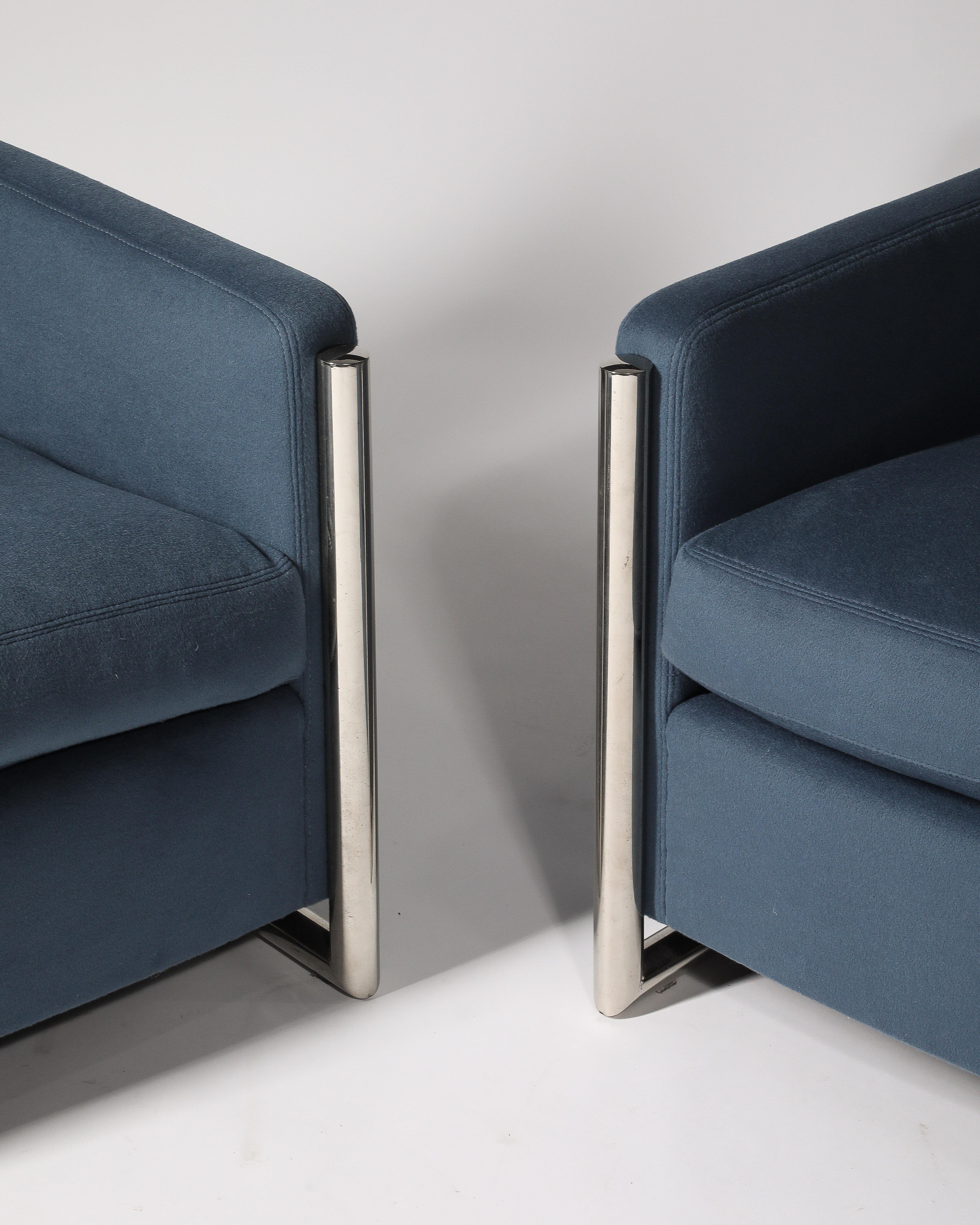 Newly Upholstered Alpaca and Steel Armchairs, Italy, c. 1960 In Excellent Condition For Sale In New York City, NY