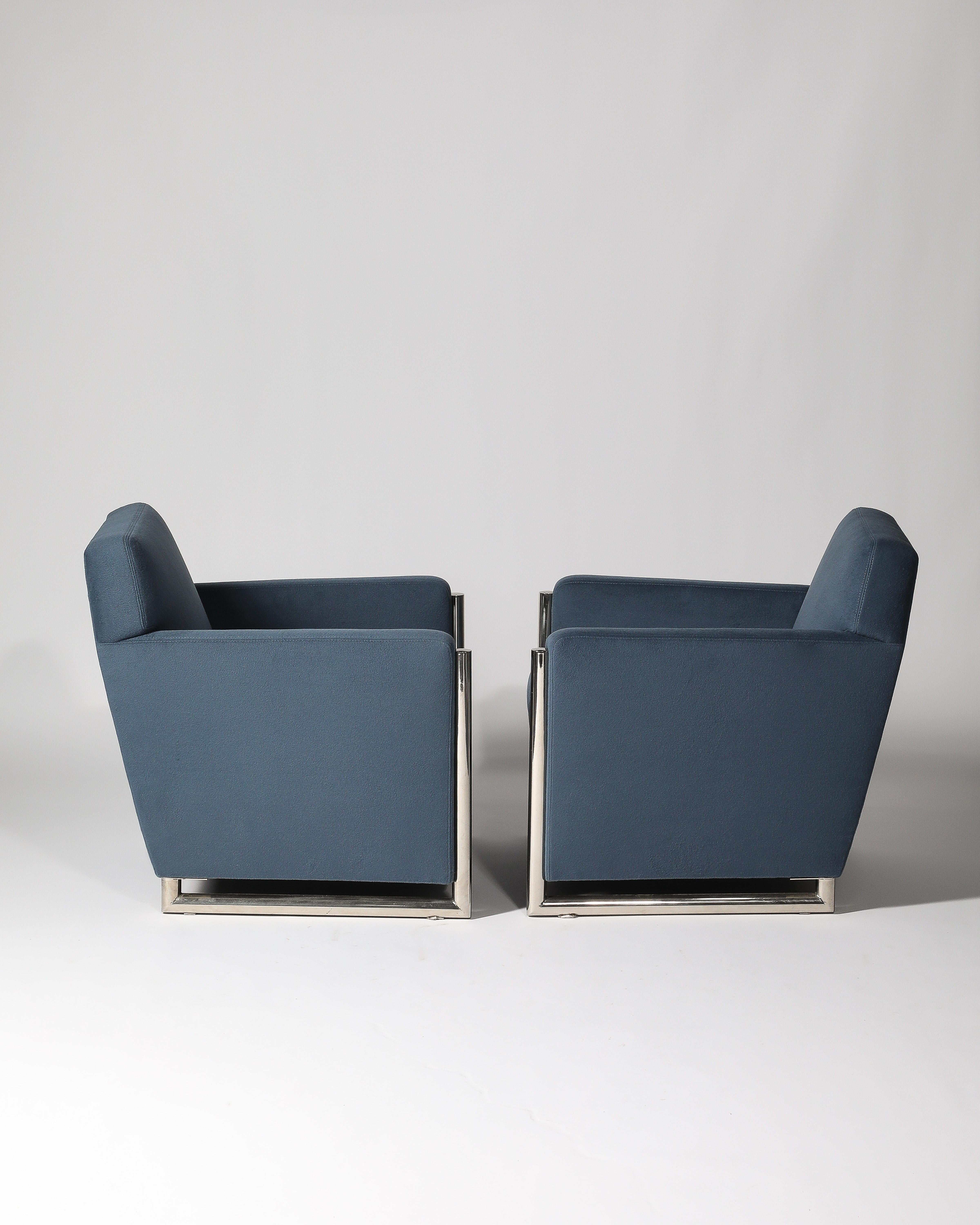 Mid-20th Century Newly Upholstered Alpaca and Steel Armchairs, Italy, c. 1960 For Sale