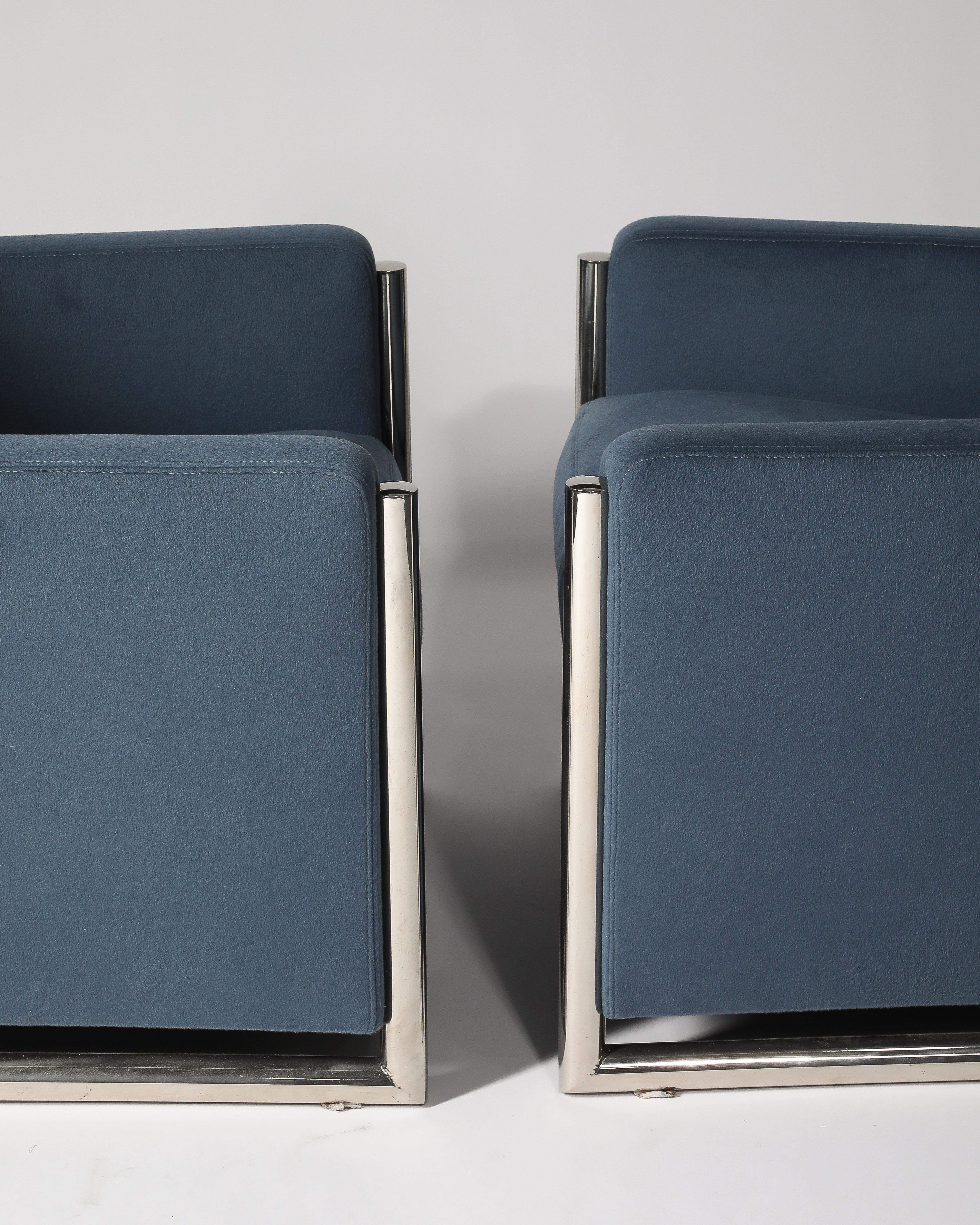 Newly Upholstered Alpaca and Steel Armchairs, Italy, c. 1960 For Sale 1