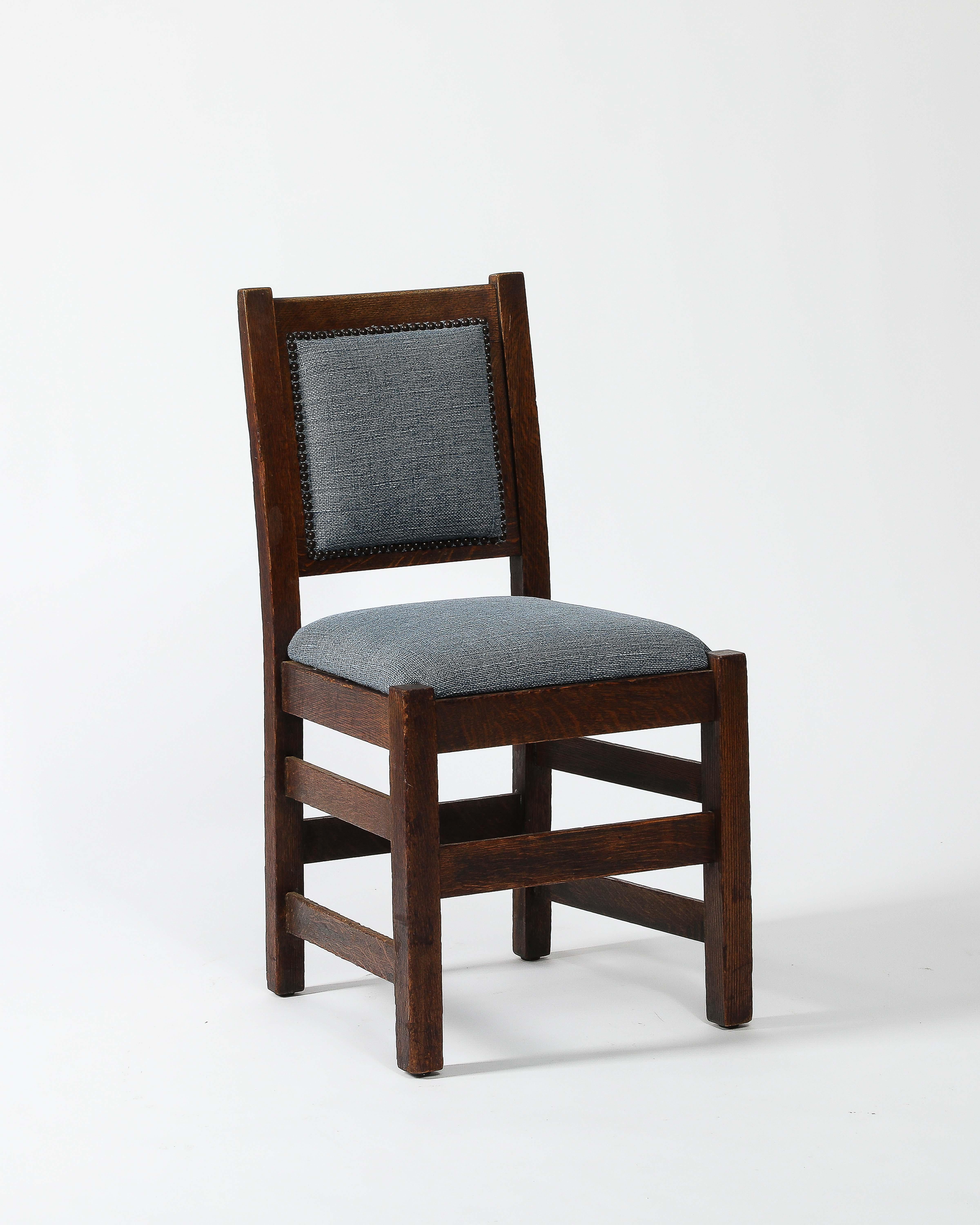 Newly Upholstered Arts and Crafts Style Dining Chairs, United States, c. 1940 For Sale 4