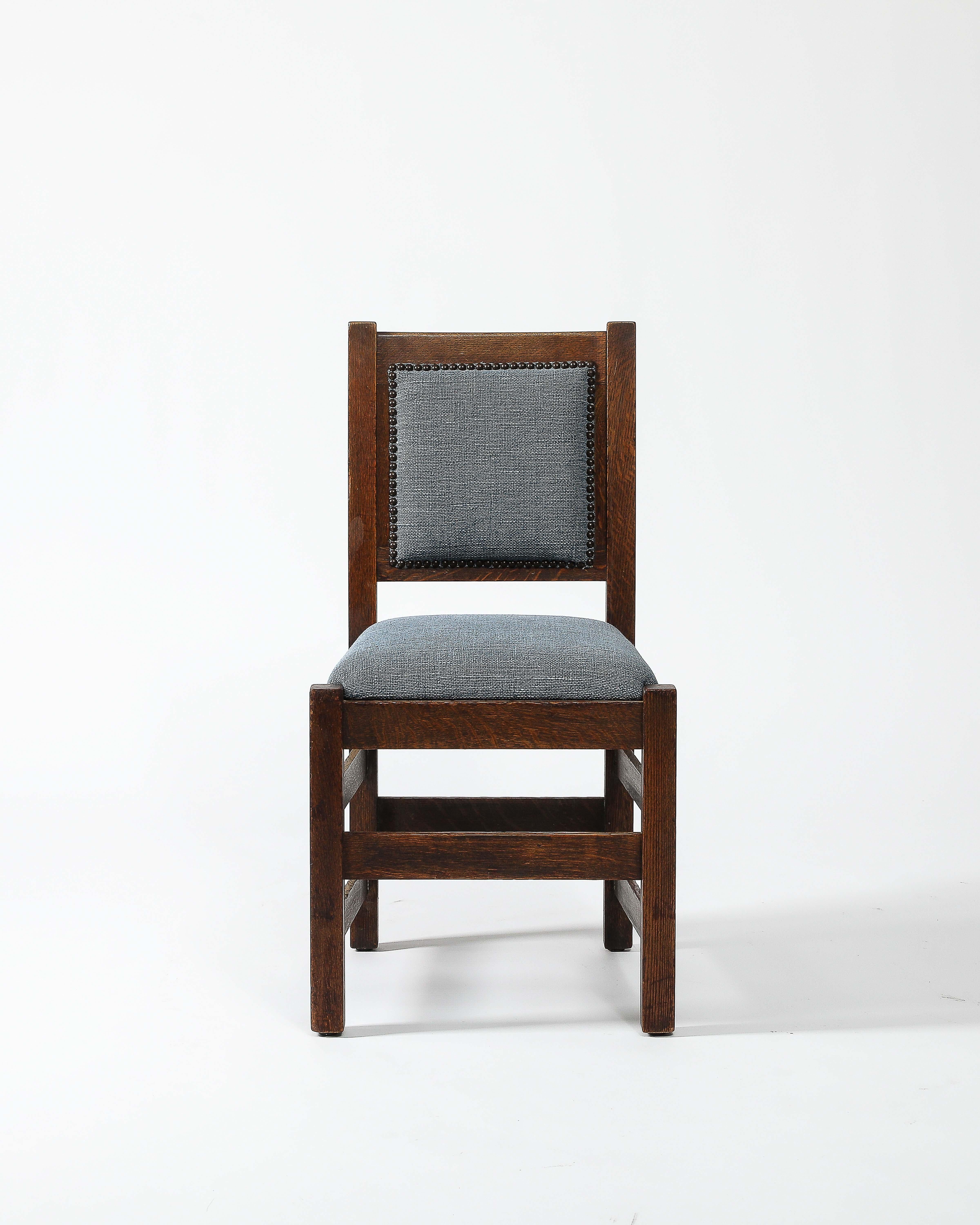 Newly Upholstered Arts and Crafts Style Dining Chairs, United States, c. 1940 For Sale 5