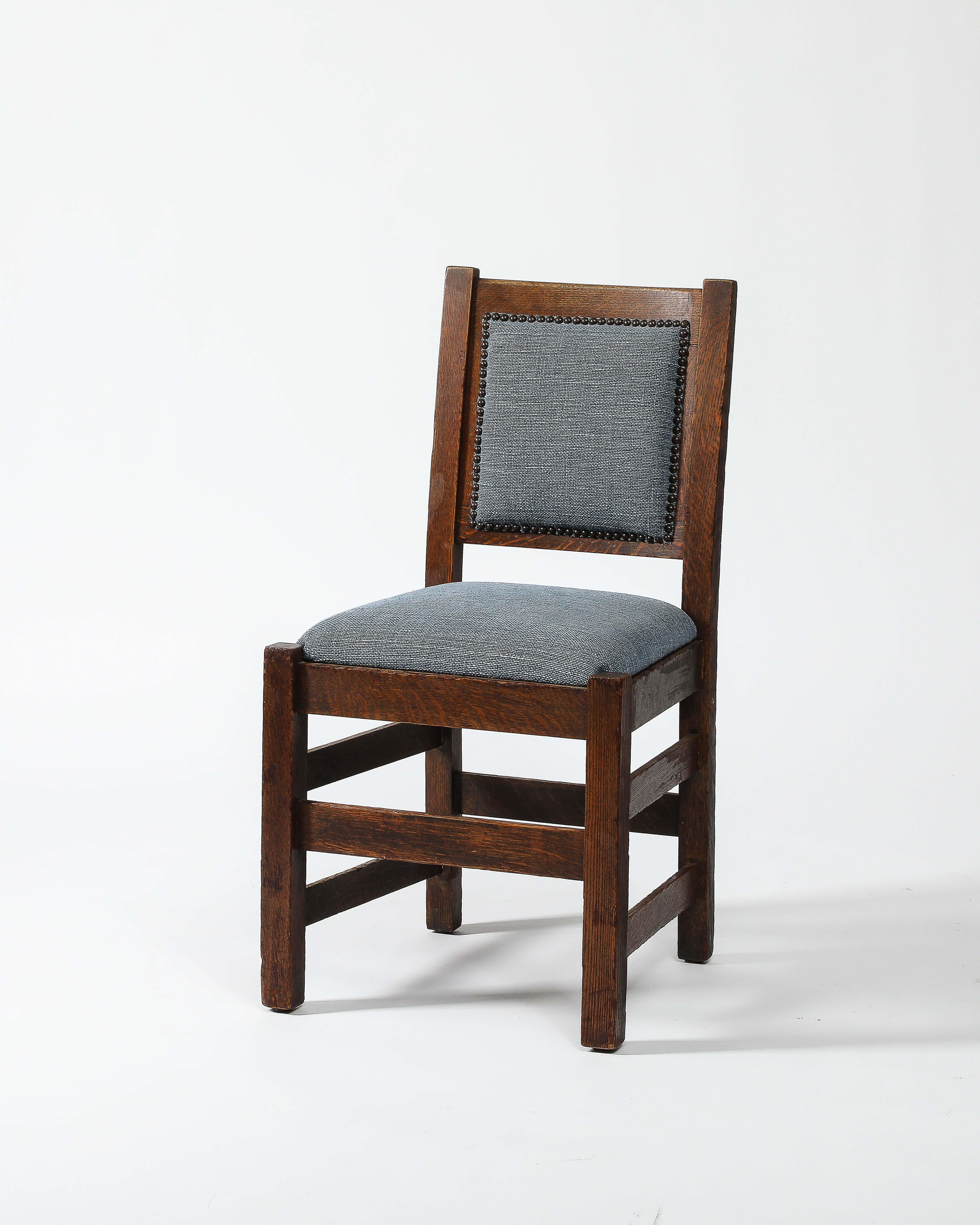 Newly Upholstered Arts and Crafts Style Dining Chairs, United States, c. 1940 For Sale 6