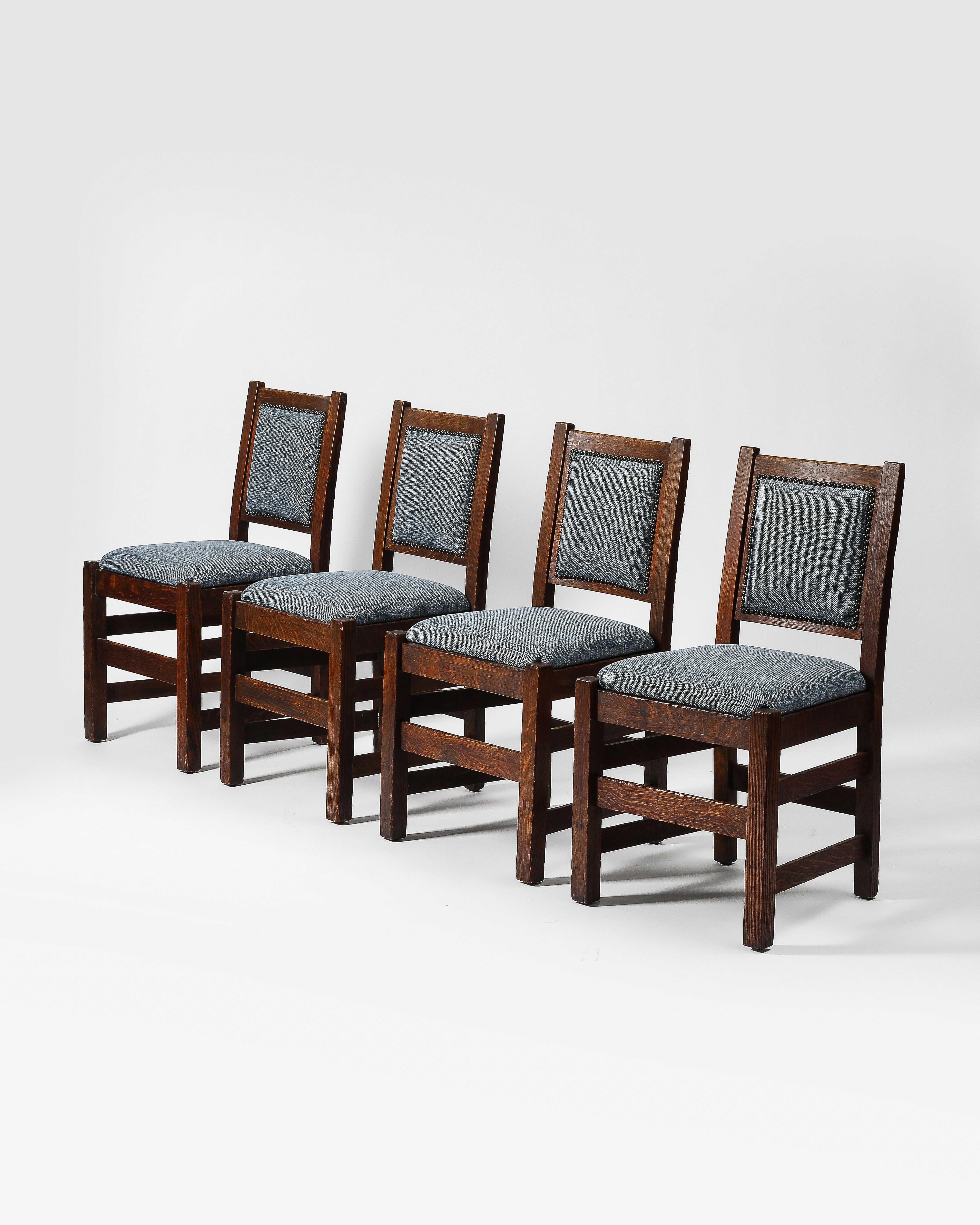 American Newly Upholstered Arts and Crafts Style Dining Chairs, United States, c. 1940 For Sale