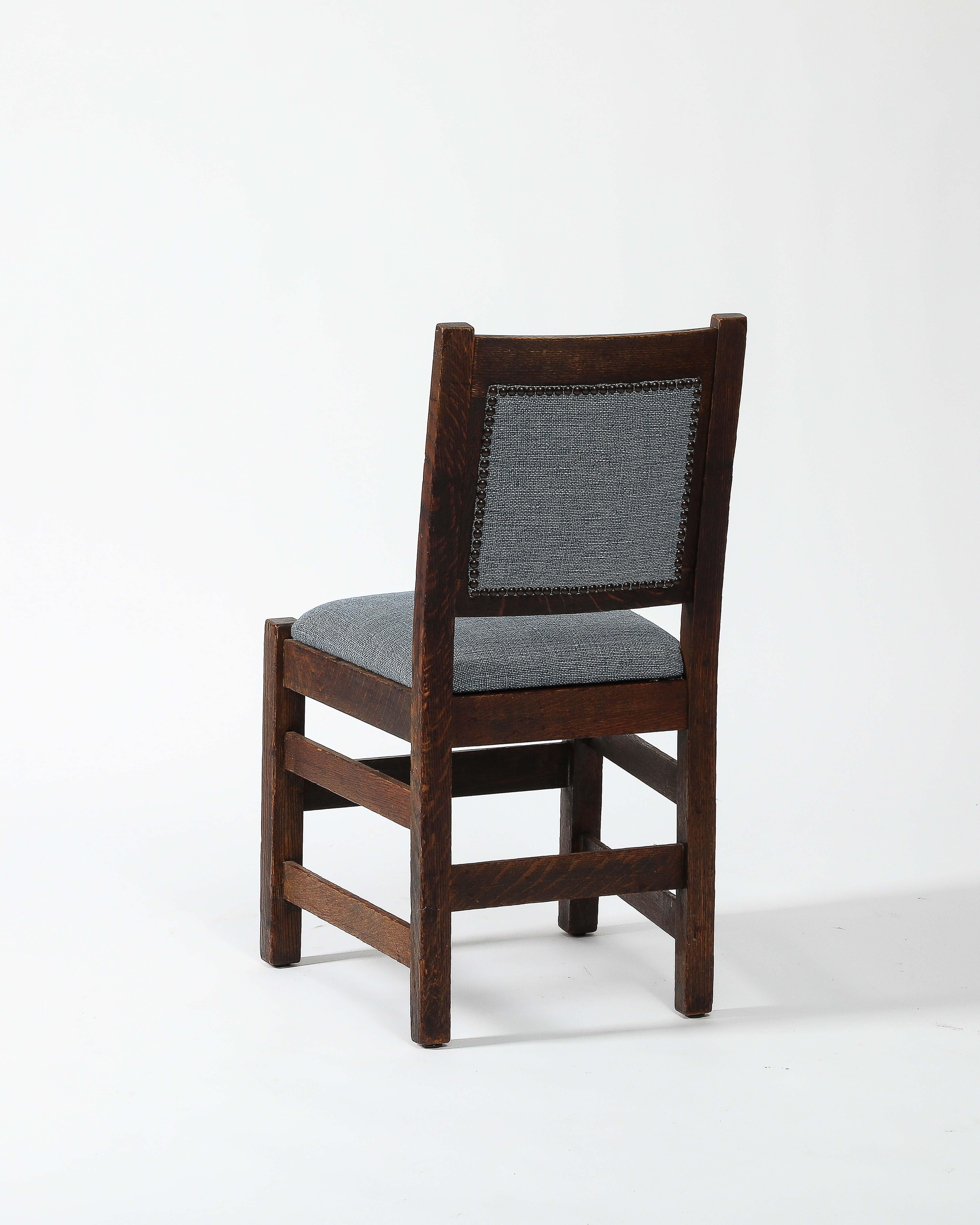 Brass Newly Upholstered Arts and Crafts Style Dining Chairs, United States, c. 1940 For Sale