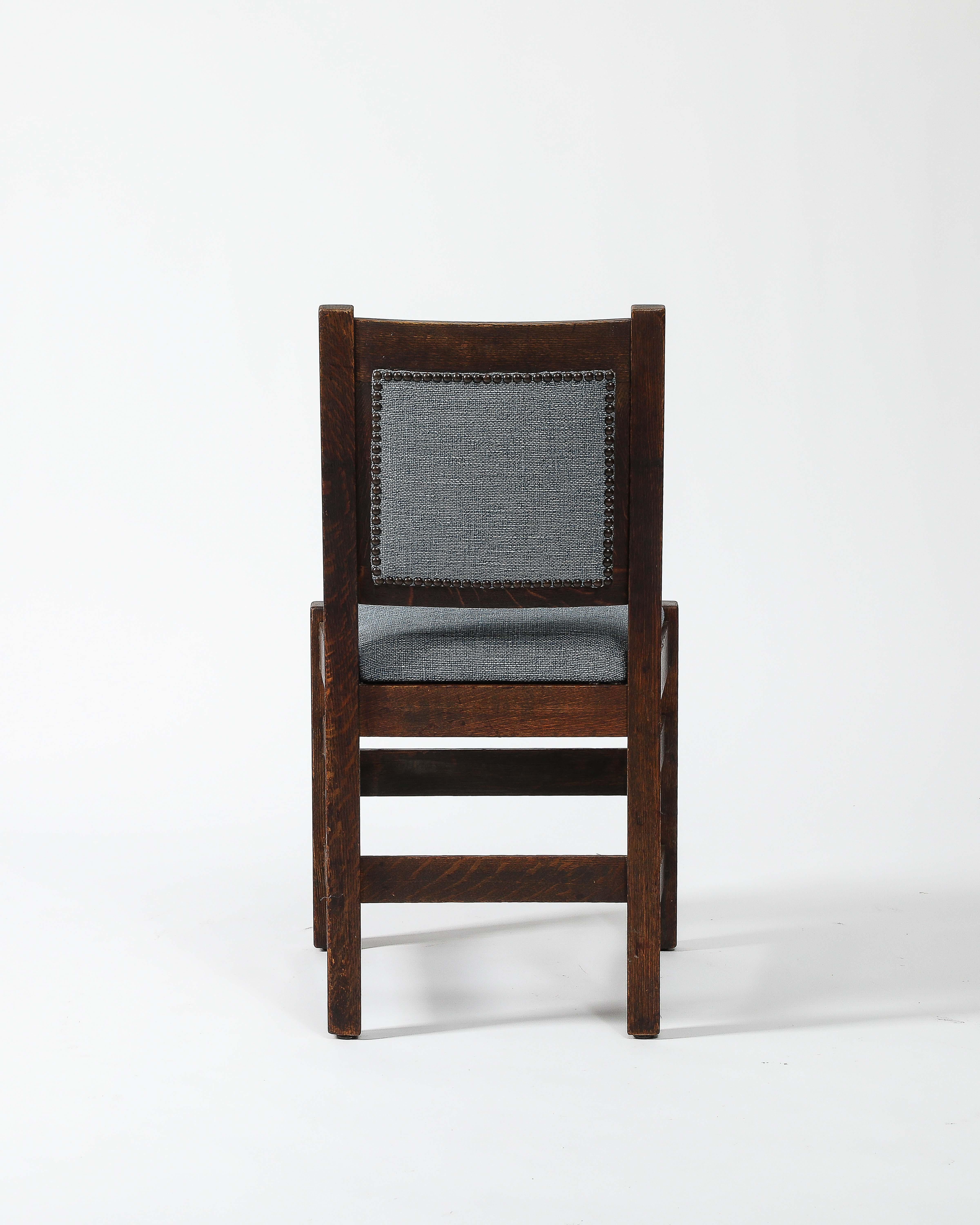 Newly Upholstered Arts and Crafts Style Dining Chairs, United States, c. 1940 For Sale 1