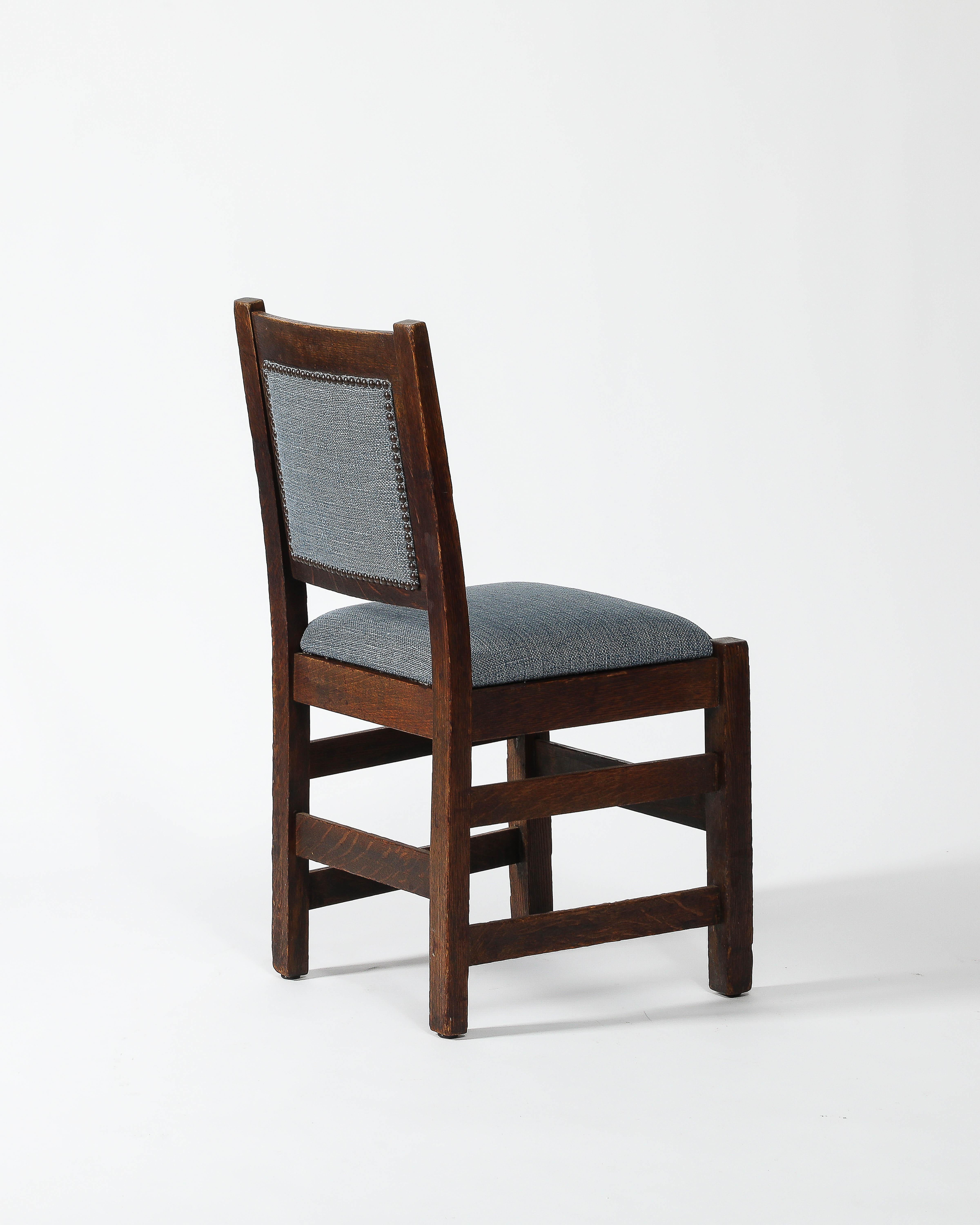 Newly Upholstered Arts and Crafts Style Dining Chairs, United States, c. 1940 For Sale 2