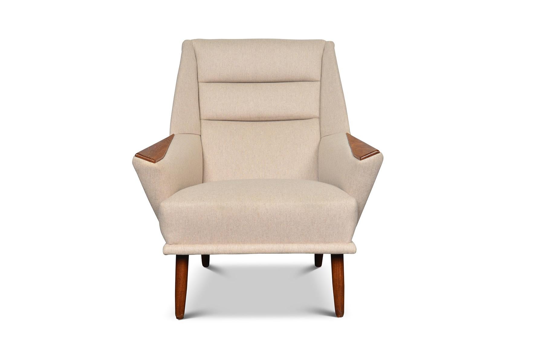 Danish Newly Upholstered Atomic Highback Lounge Chair With Teak Paws For Sale