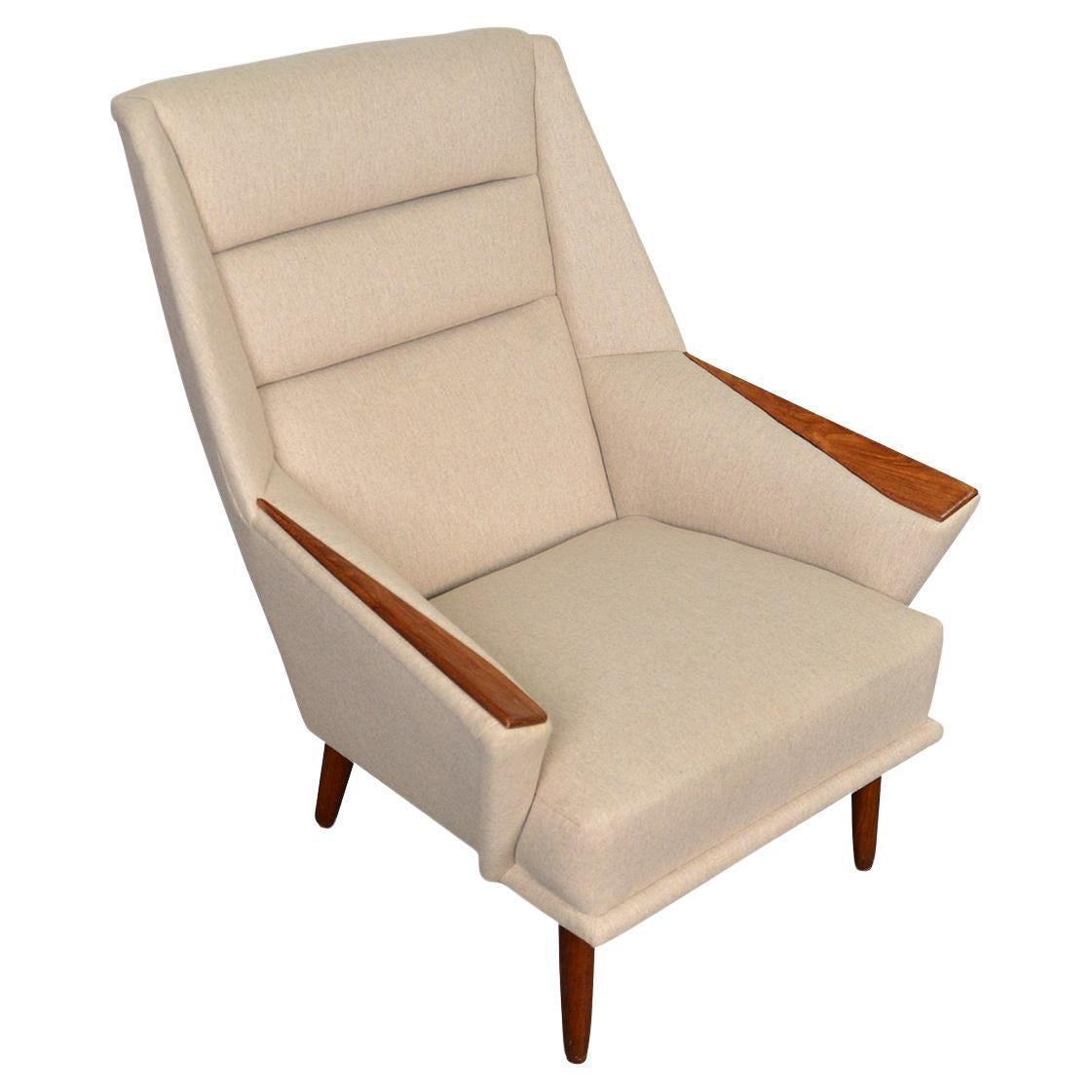 Newly Upholstered Atomic Highback Lounge Chair With Teak Paws For Sale