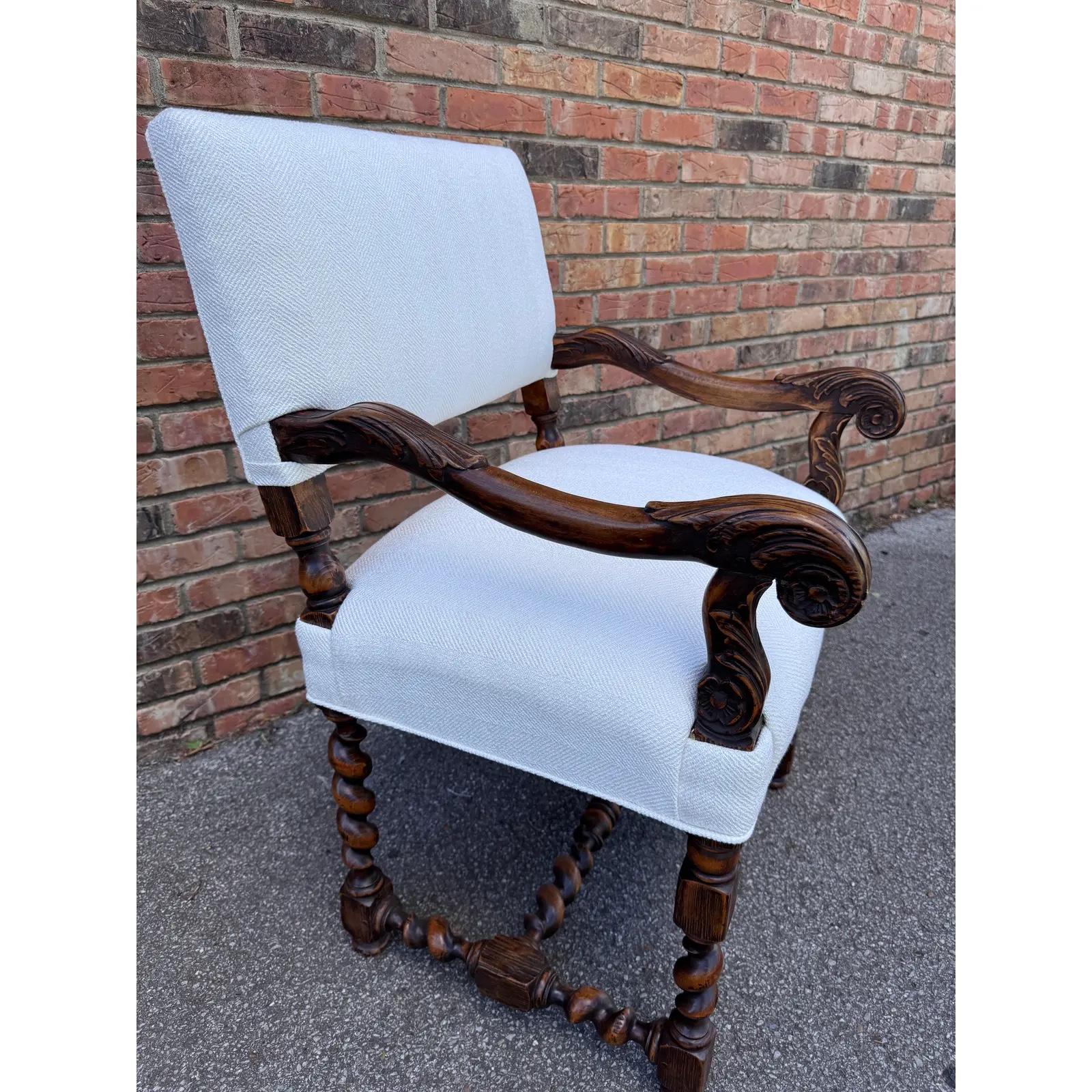 English Newly Upholstered Barley Twist Arm Chair For Sale