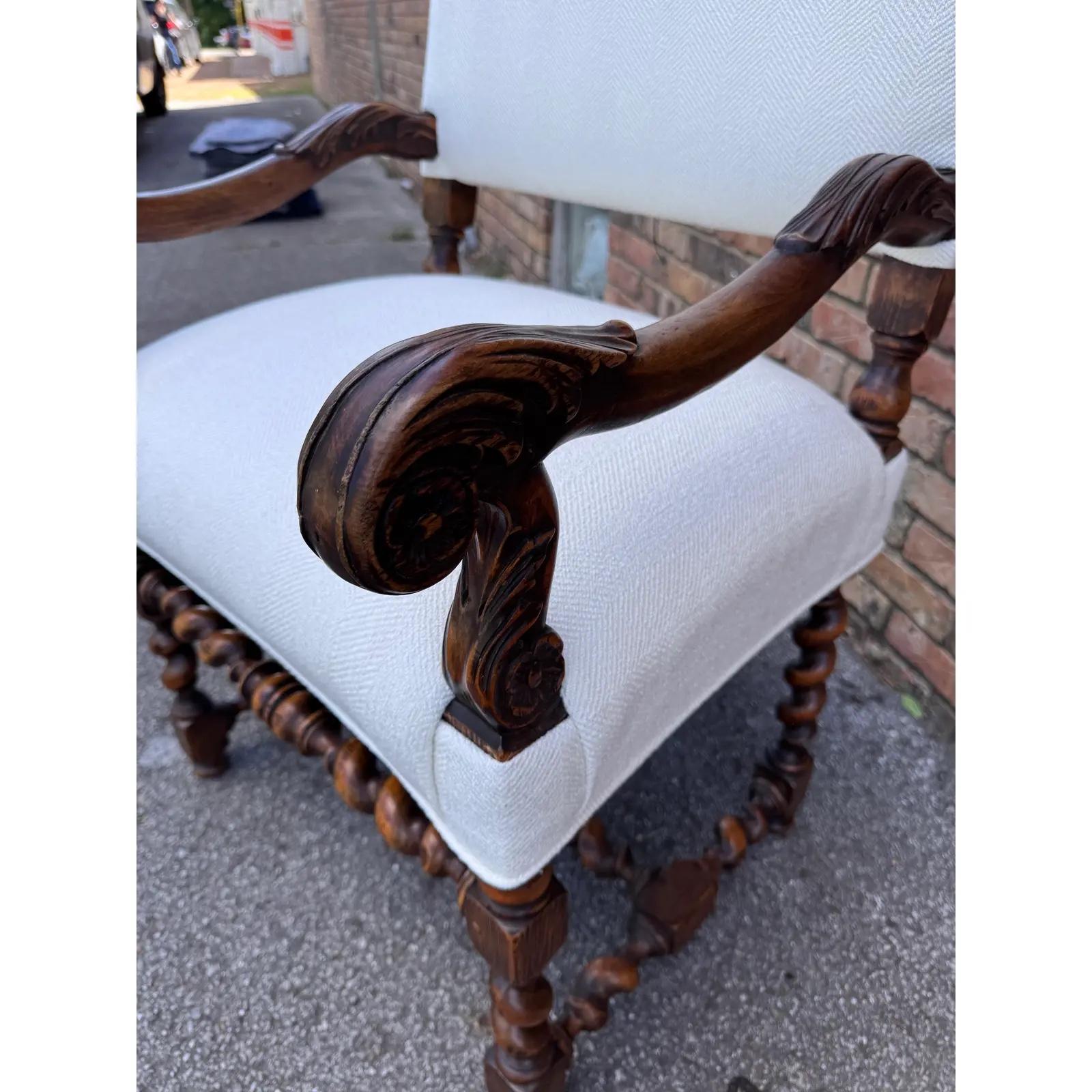Early 19th Century Newly Upholstered Barley Twist Arm Chair For Sale