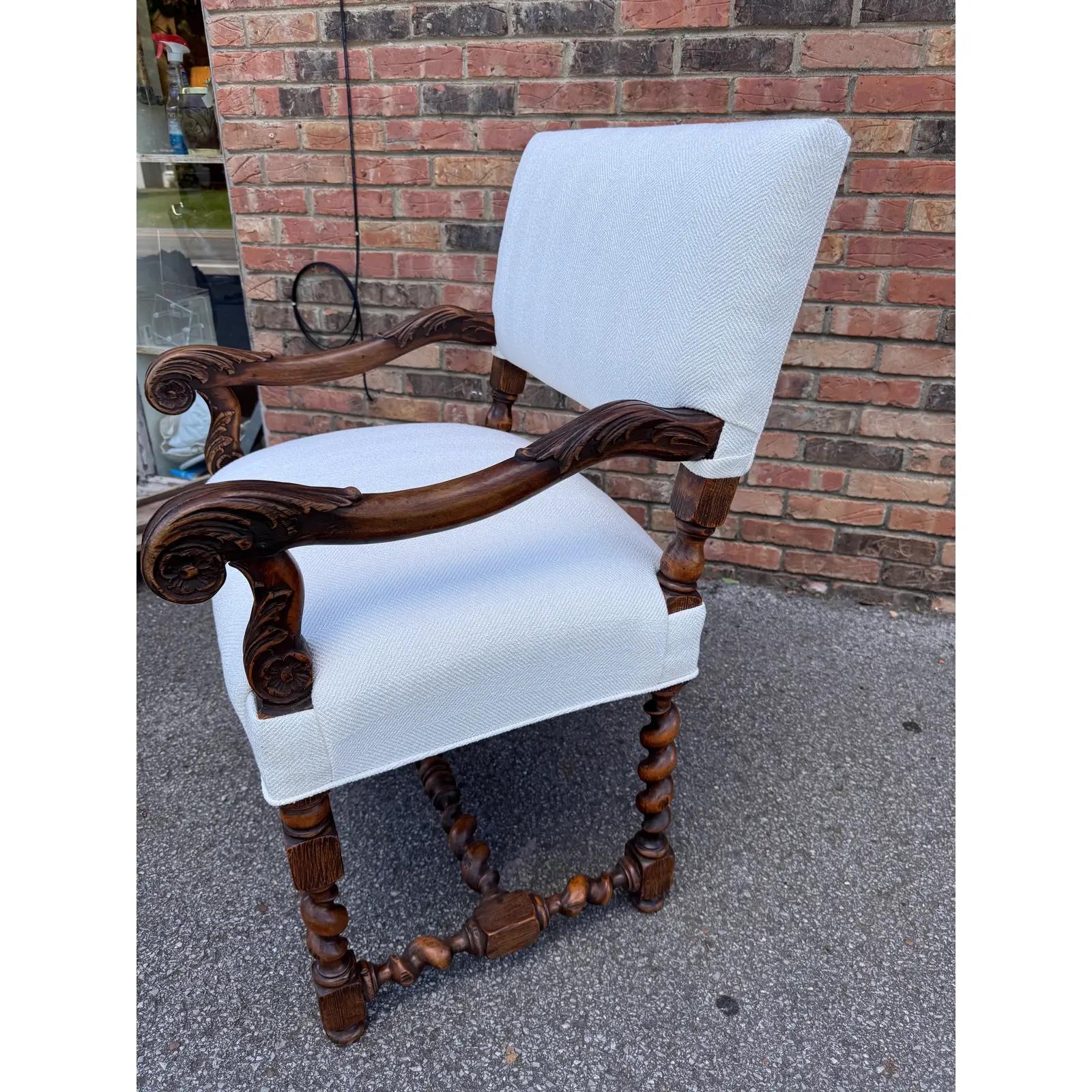 Fabric Newly Upholstered Barley Twist Arm Chair For Sale