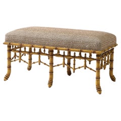 Newly Upholstered Brighton Style Faux Bamboo Bench