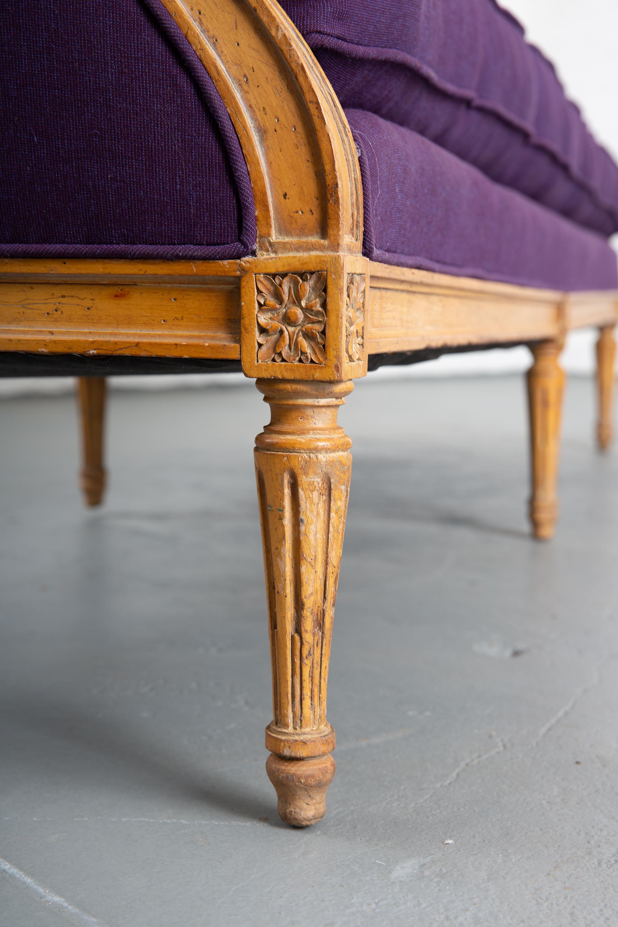 Mid-20th Century Newly Upholstered Carved Wood Louis XVI Style Canape For Sale