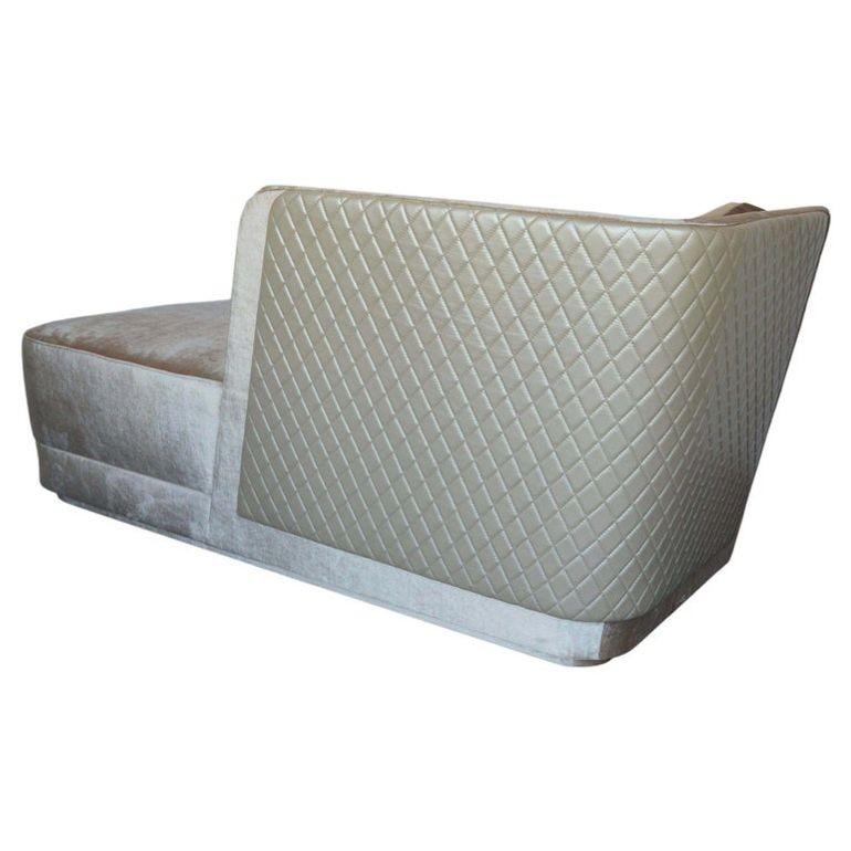Contemporary Newly Upholstered Champagne Silk Velvet Chaise Lounge For Sale