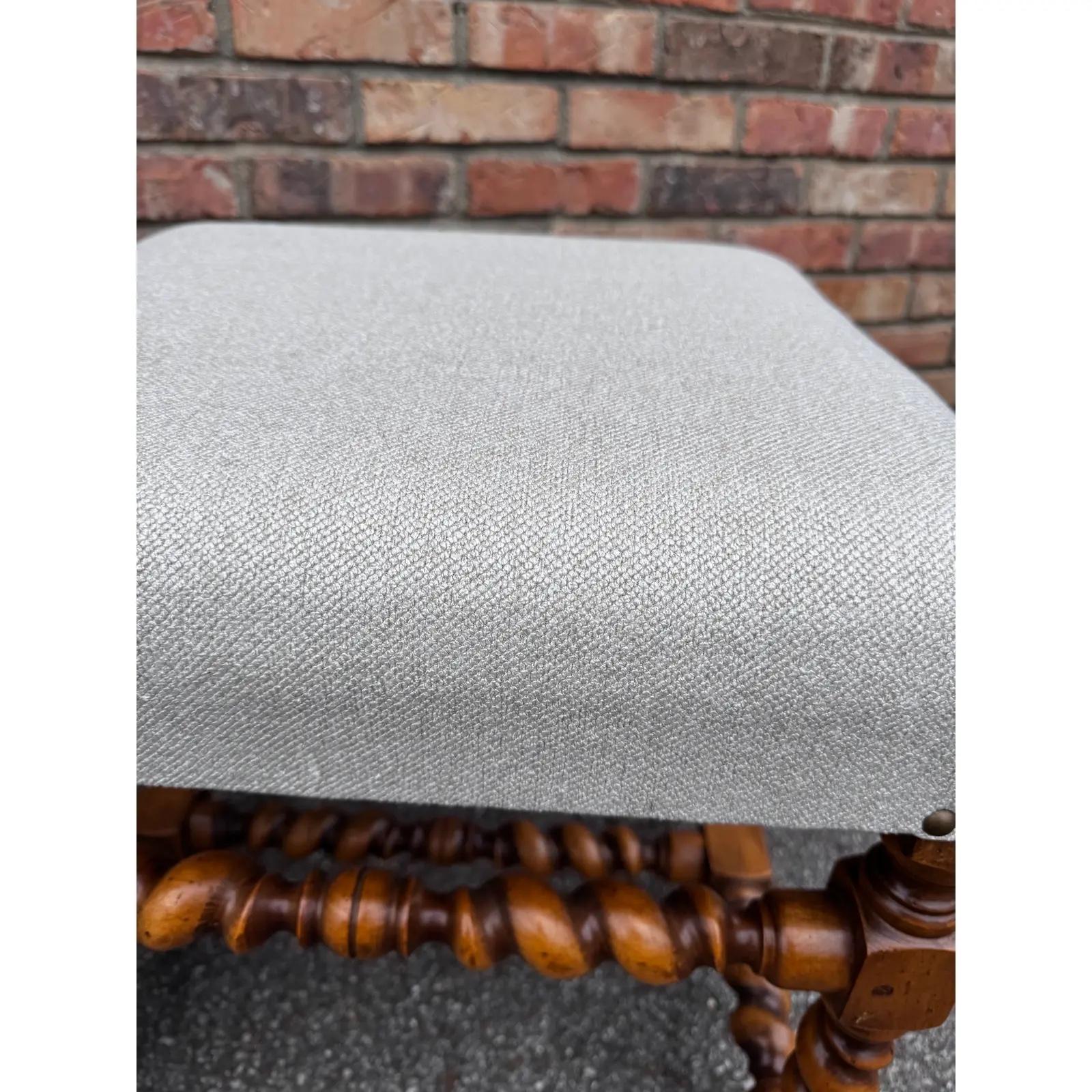 Newly Upholstered English Barley Leg Stools In Good Condition For Sale In Nashville, TN