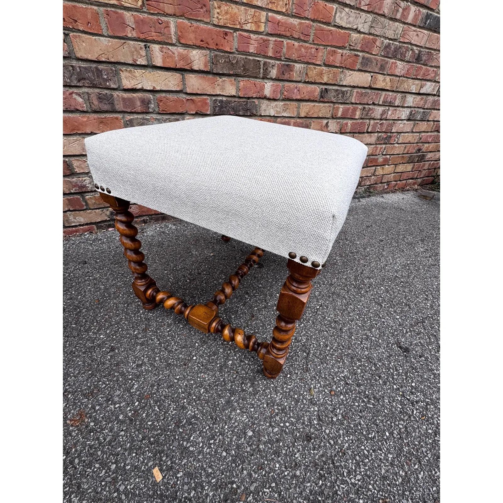 Upholstery Newly Upholstered English Barley Leg Stools For Sale