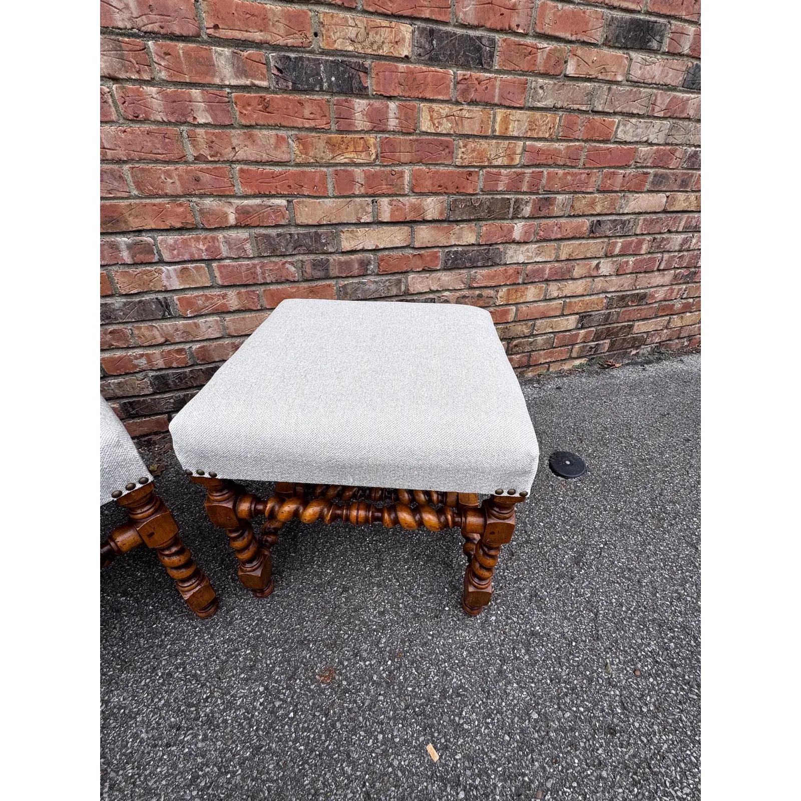 Newly Upholstered English Barley Leg Stools For Sale 2
