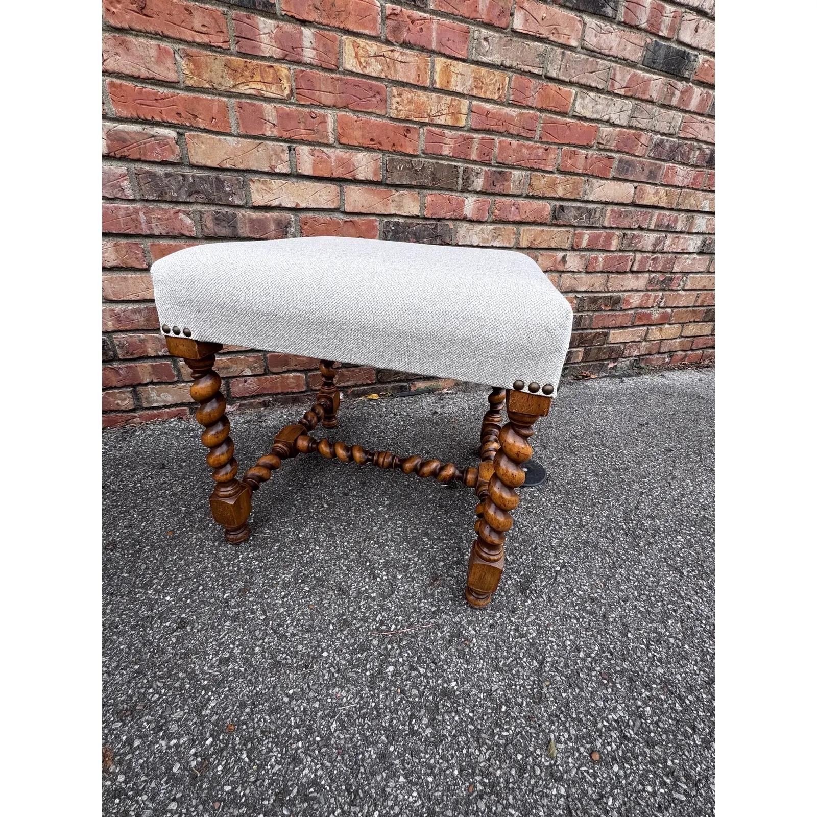 Newly Upholstered English Barley Leg Stools For Sale 4
