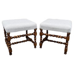 Newly Upholstered English Barley Leg Stools