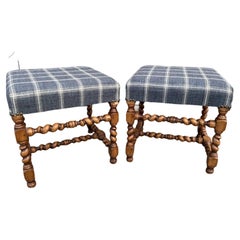 Newly Upholstered English Barley Twist Benches