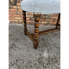 19th Century English Bobbin Leg Bench, Newly Upholstered in Fabric