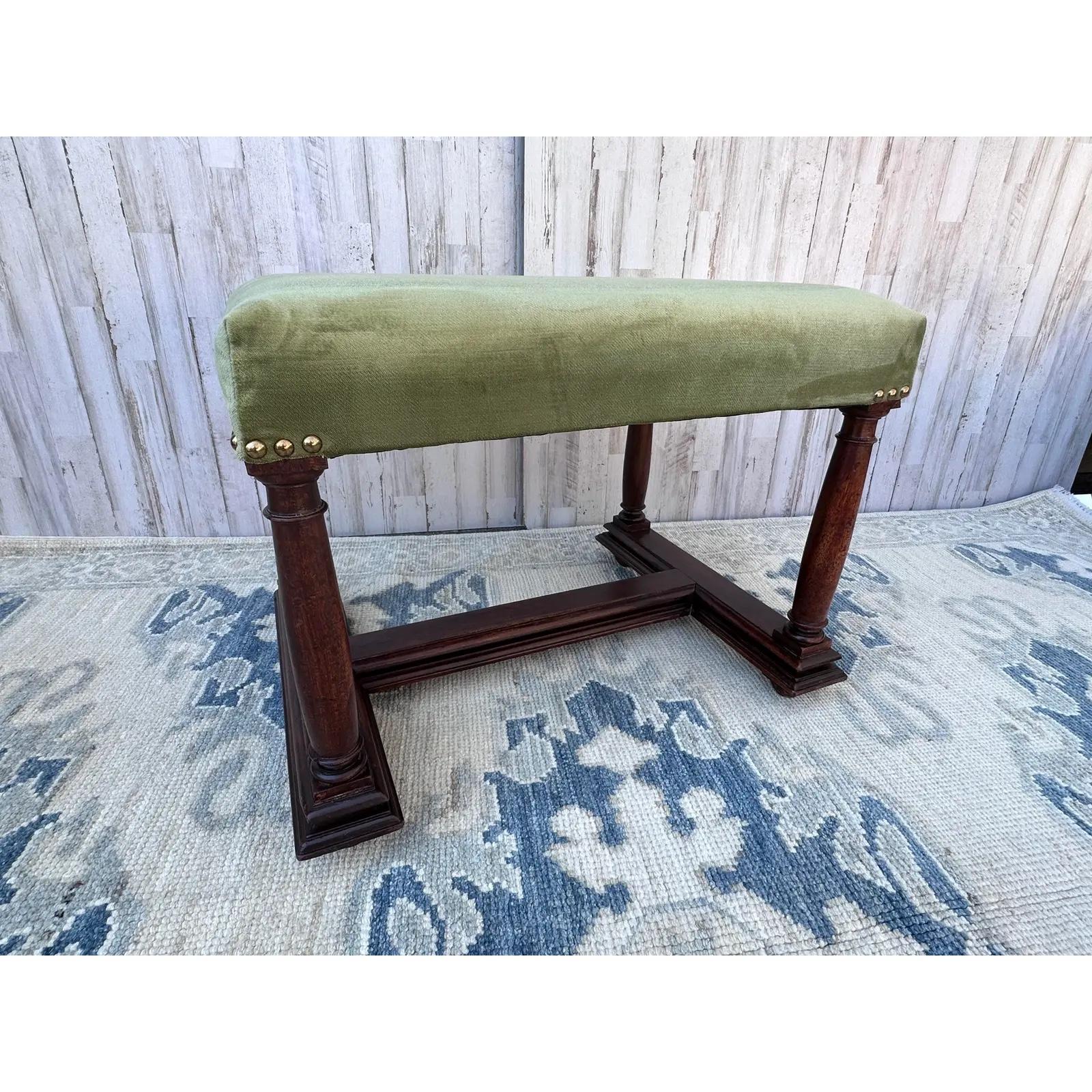 This is a pair of English benches we’ve had covered and an avocado green velvet fabric These have been extremely popular for us. People use them all over their houses as extra seating and accent pieces. 