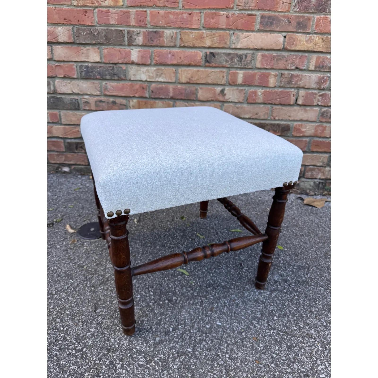 Early 20th Century Newly Upholstered English Stool For Sale