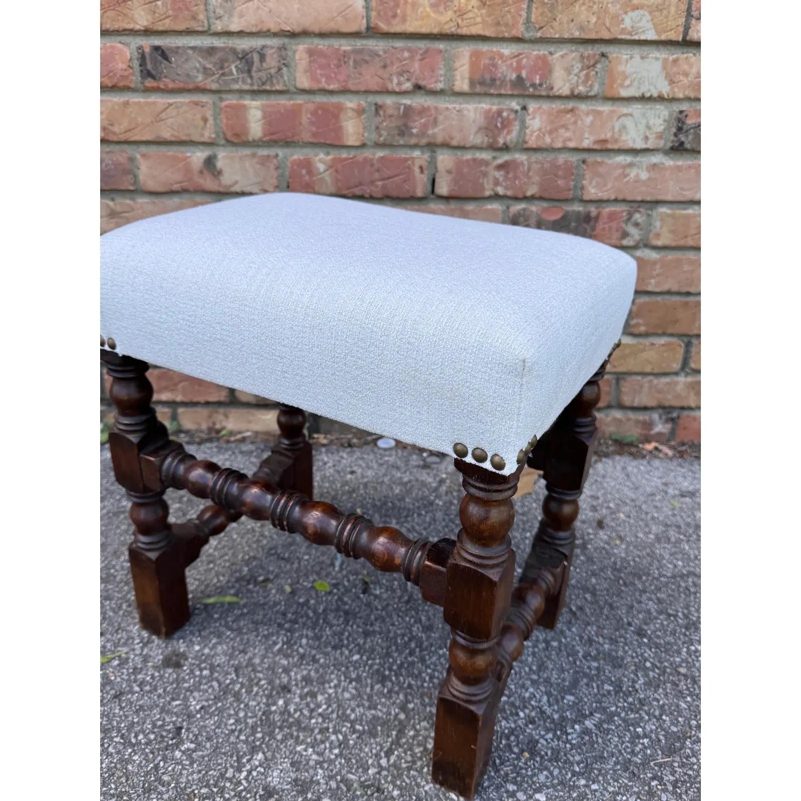 Early 20th Century Newly Upholstered English Stool For Sale