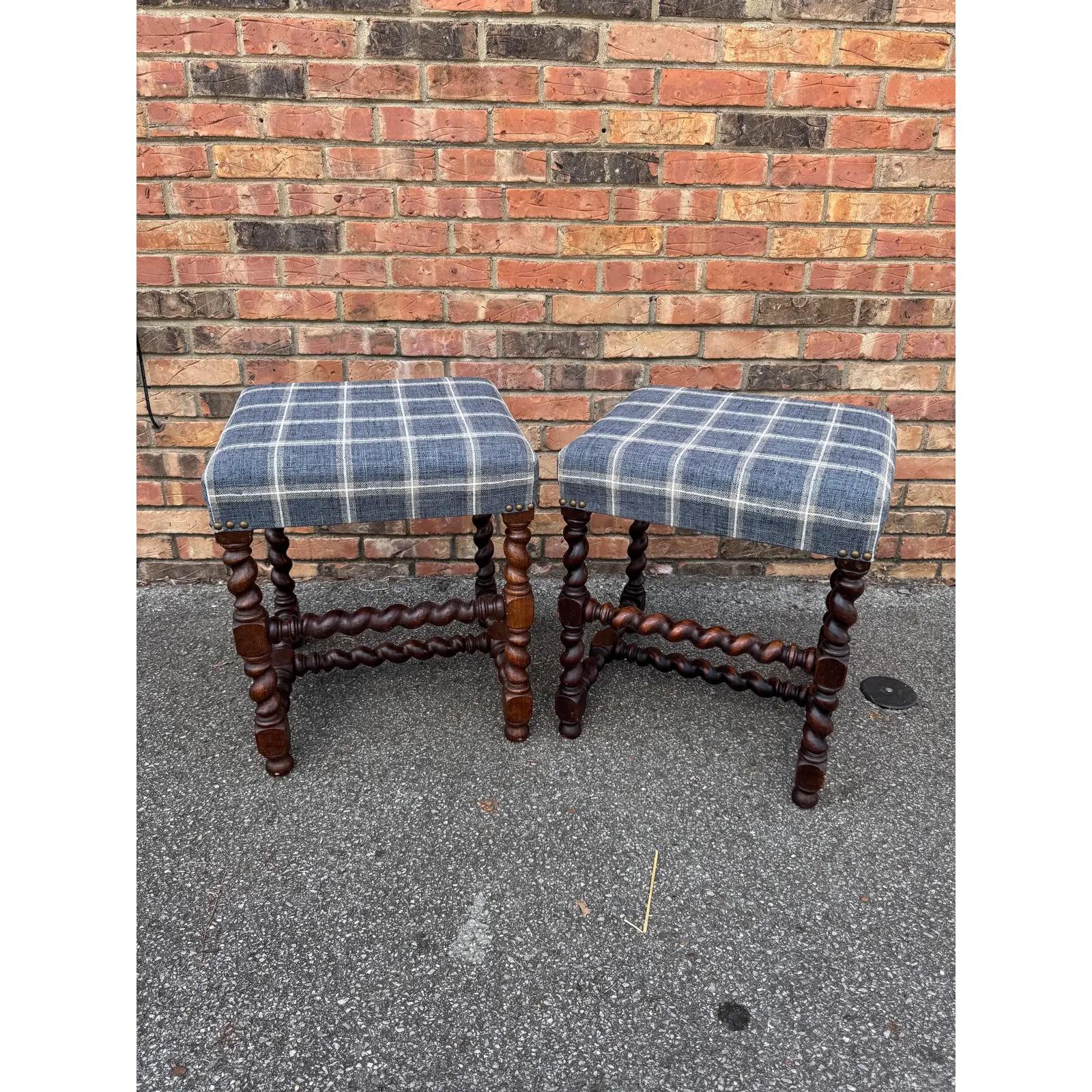 19th Century Newly Upholstered English Stools For Sale
