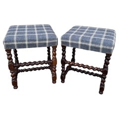 Antique Newly Upholstered English Stools