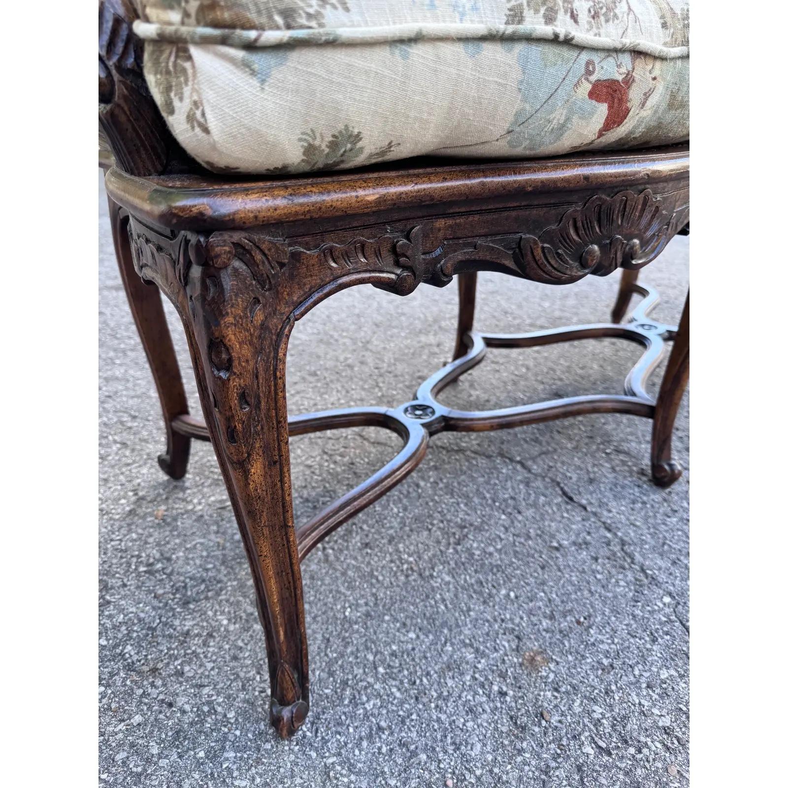 Newly Upholstered French Cane Back Bench For Sale 7