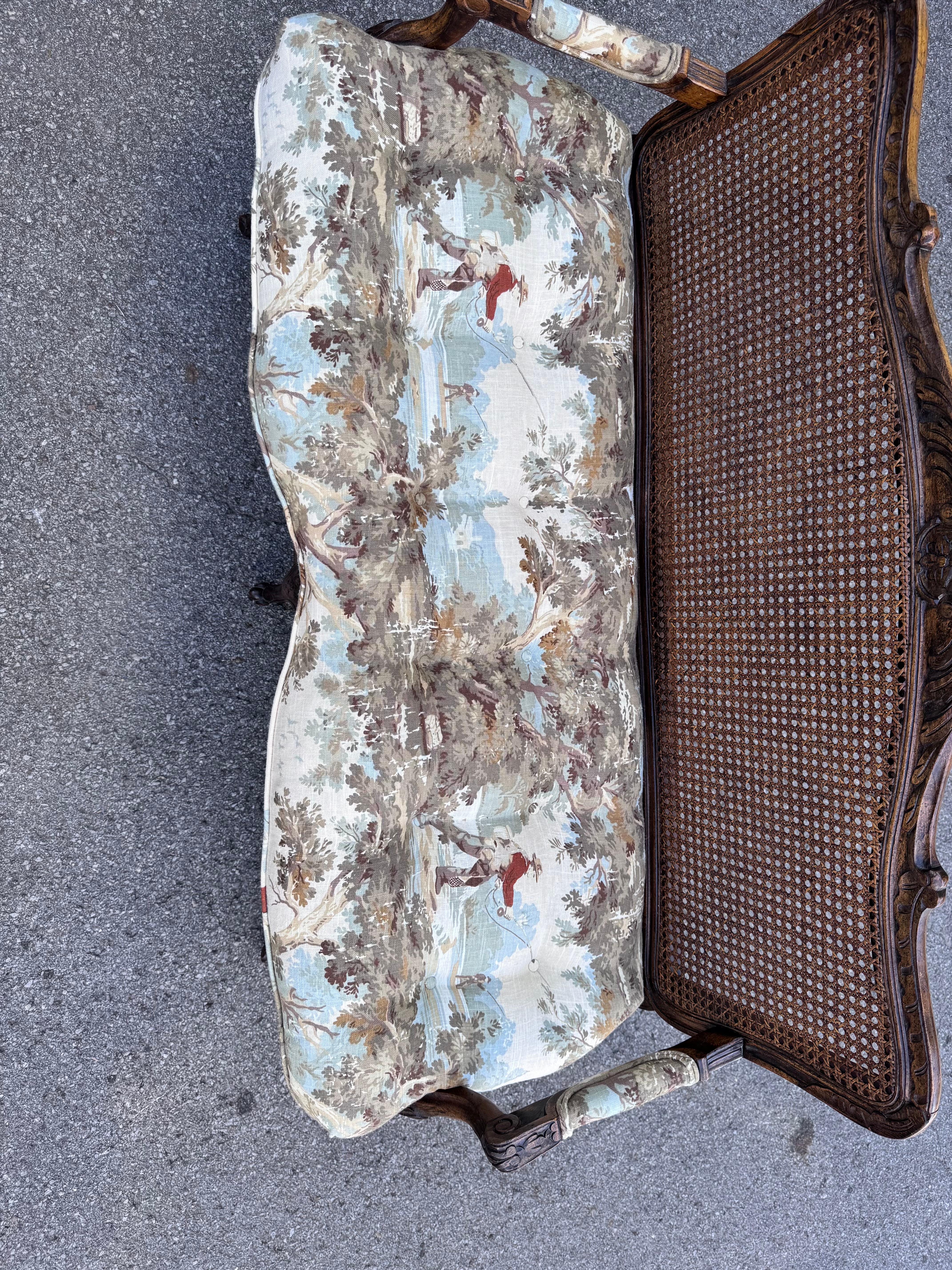 Newly Upholstered French Cane Back Bench In Good Condition For Sale In Nashville, TN