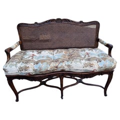 Newly Upholstered French Cane Back Bench