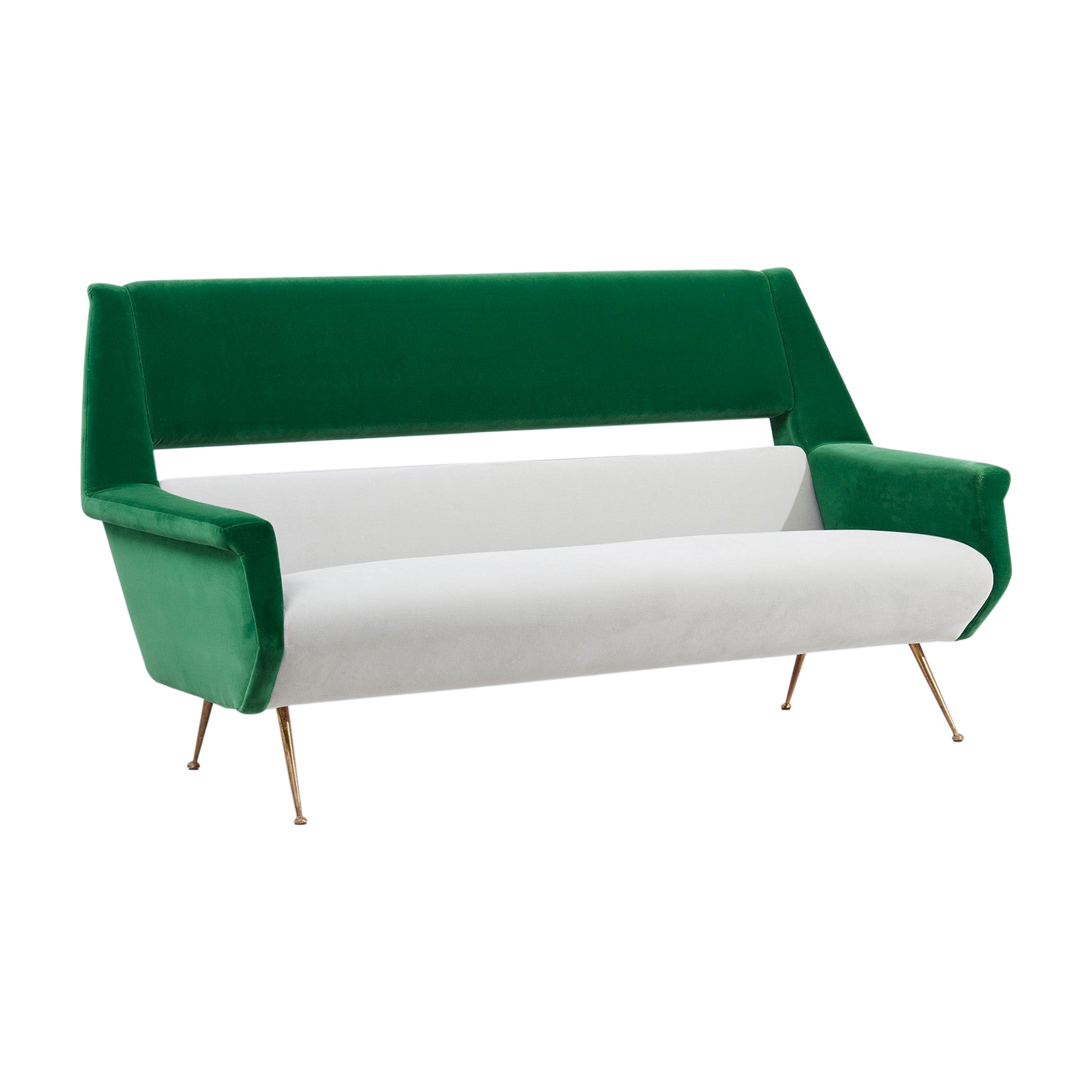 Neu gepolstertes Gigi Radice-Sofa in Grün und Grau für Minotti, Italien, 1950er Jahre im Angebot