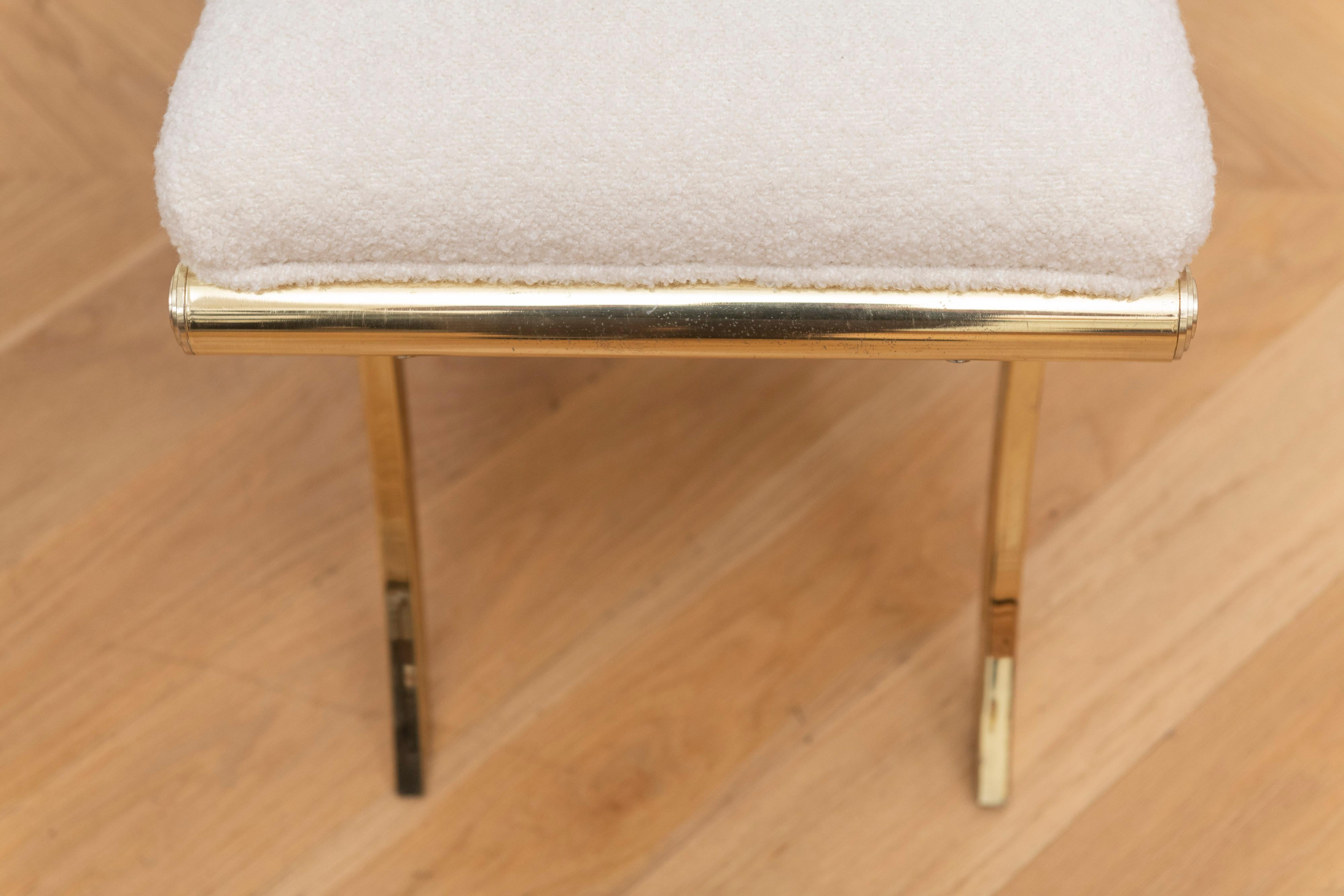 Newly upholstered Hollywood Regency Style Italian Brass Stool For Sale 2