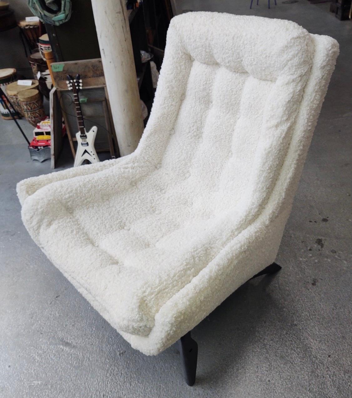 American Mid-Century Newly Upholstered in Boucle Fabric Castro Lounge Chair