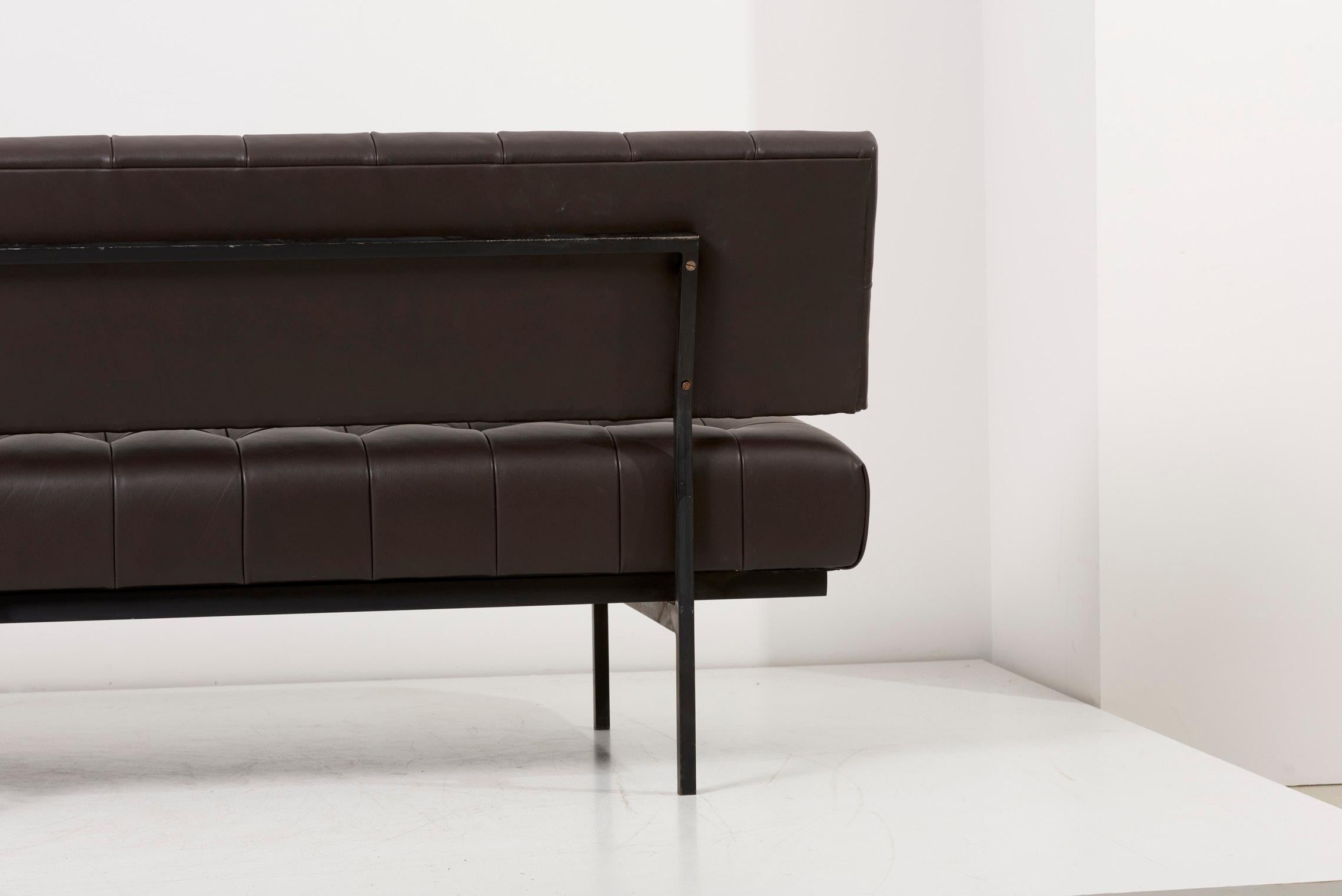 Newly Upholstered Knoll International Black Leather Custom Sofa, Germany, 1950s For Sale 4